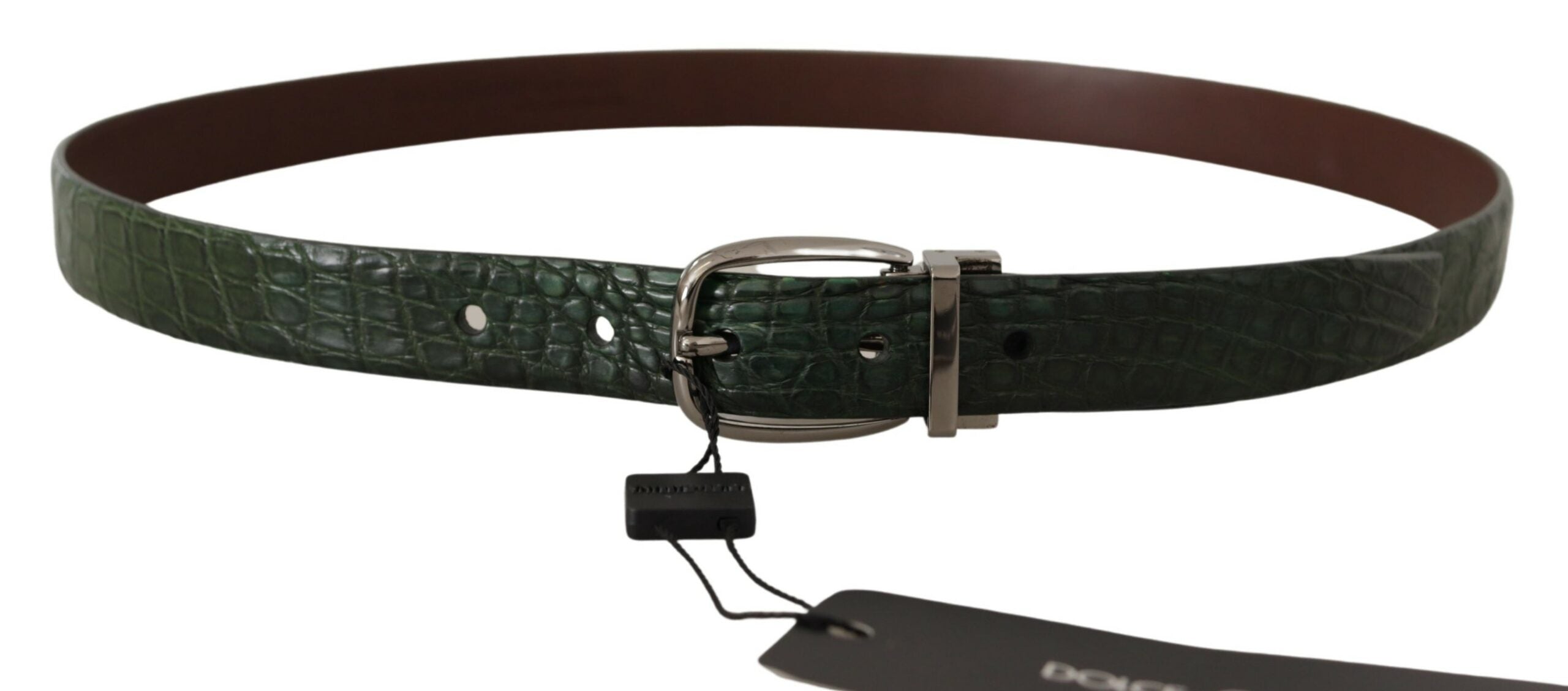 Dolce & Gabbana Green Exotic Leather Silver Buckle Belt Dolce & Gabbana