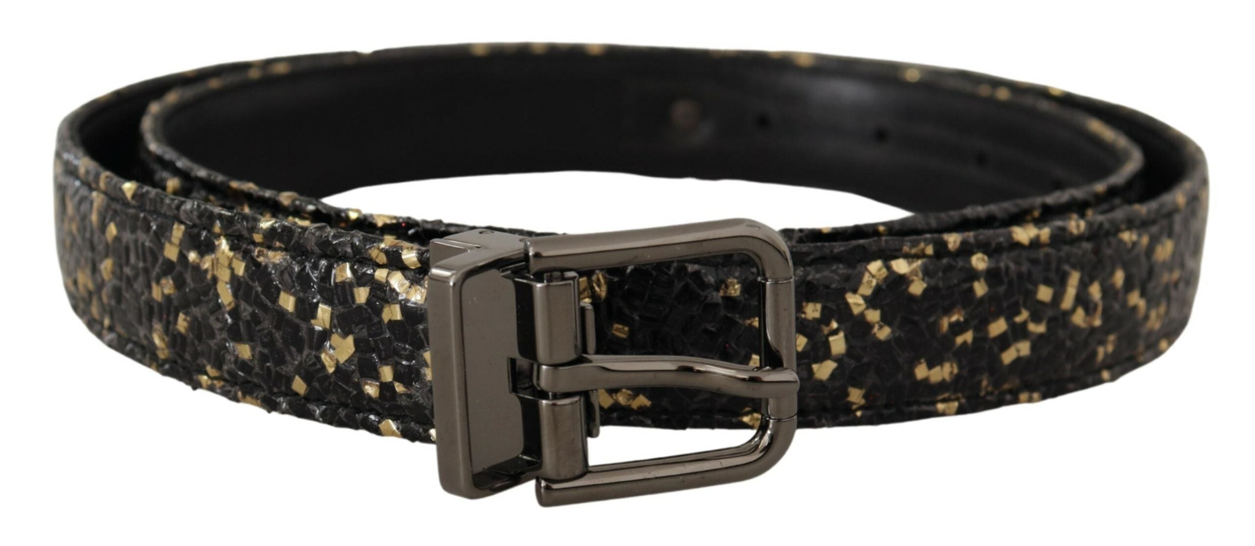 Dolce & Gabbana Gold Black Two-toned Leather Chrome Buckle Belt Dolce & Gabbana