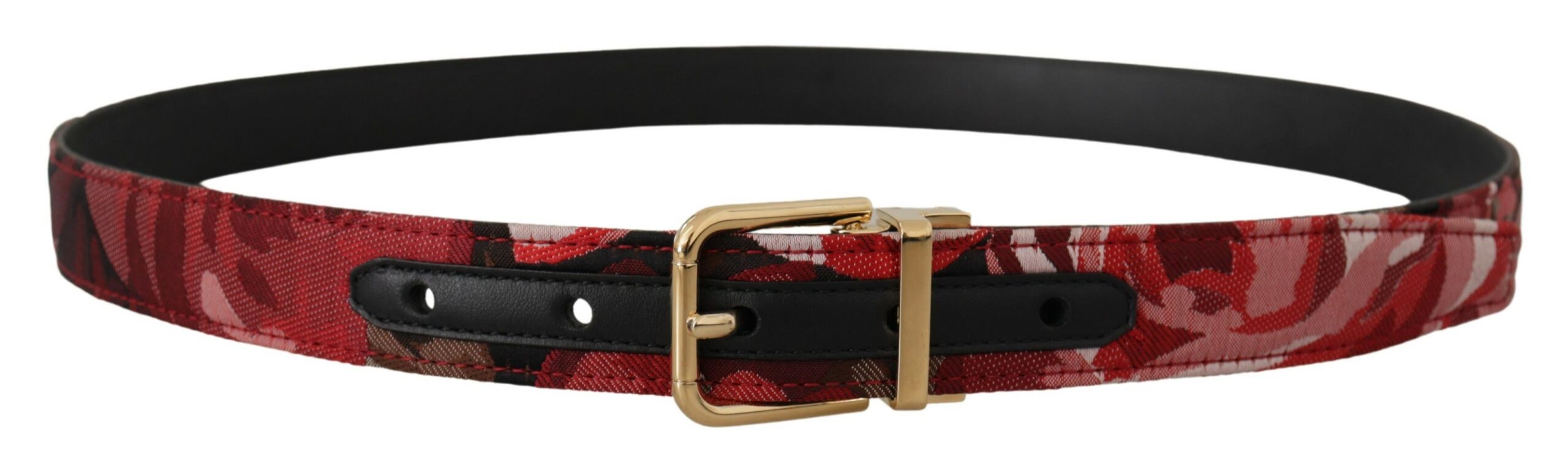 Dolce & Gabbana Red Jacquard Rose Leather Gold Metal Buckle Belt Dolce & Gabbana