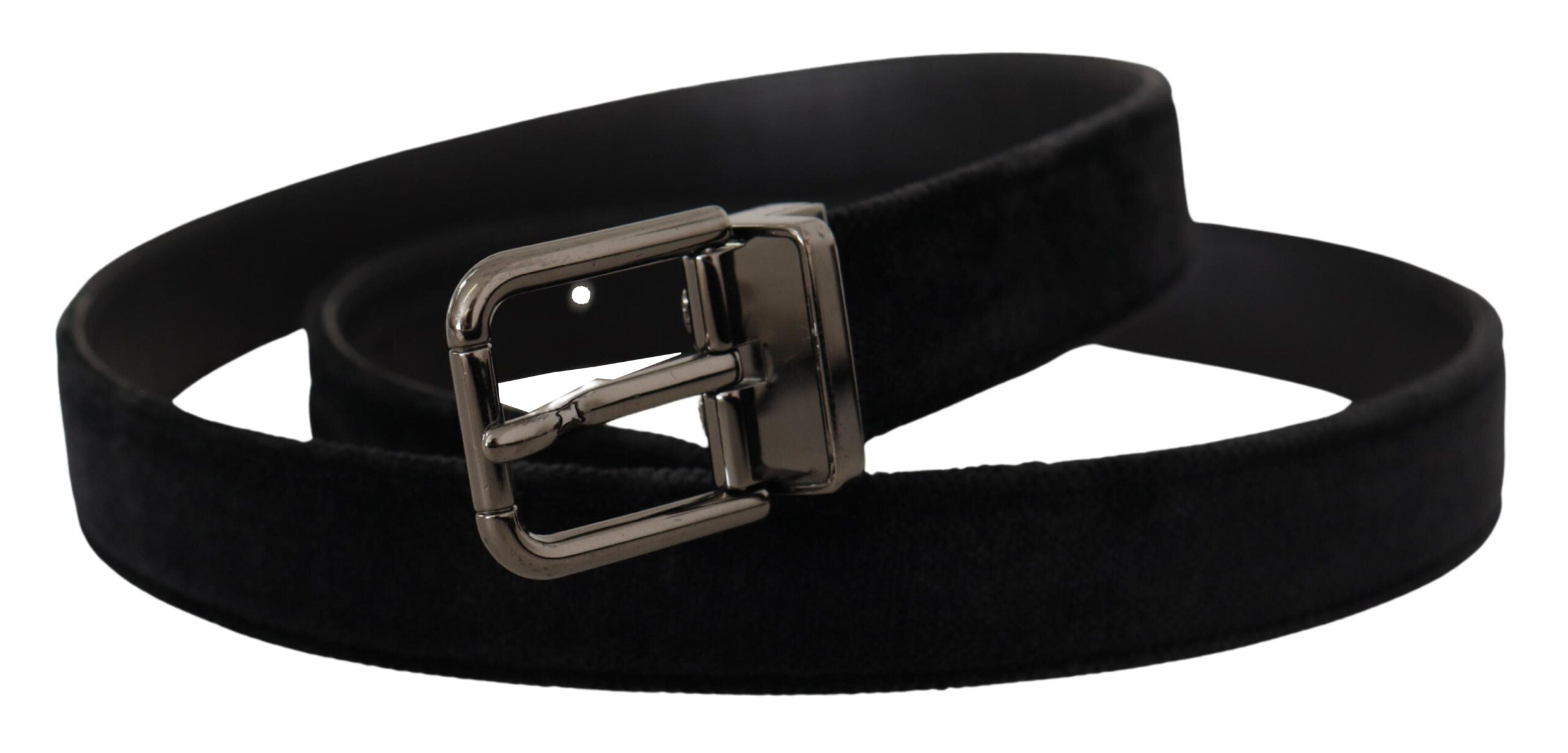 Dolce & Gabbana Black Velvet Silver Tone Logo Metal Buckle Belt Dolce & Gabbana