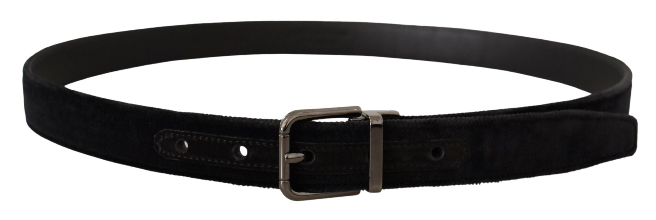 Dolce & Gabbana Black Velvet Silver Tone Logo Metal Buckle Belt Dolce & Gabbana