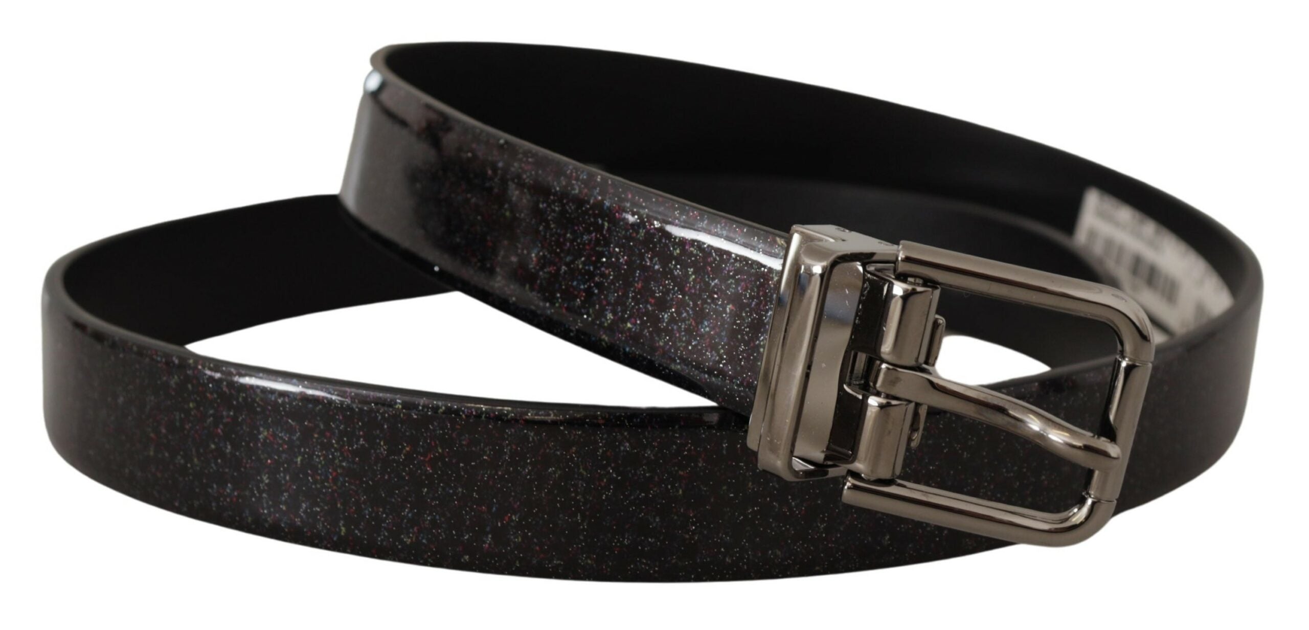 Dolce & Gabbana Black Vernice Puntinata Leather Silver Tone Metal Belt Dolce & Gabbana