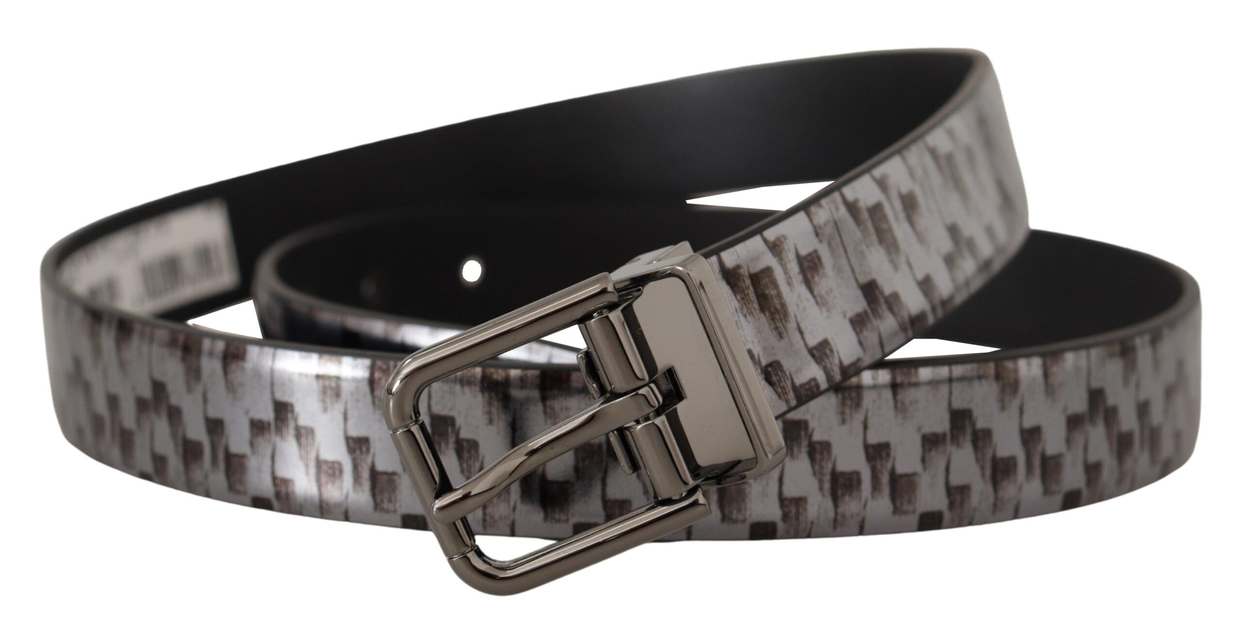Dolce & Gabbana Gray Herringbone Leather Gray 3D Metal Buckle Belt Dolce & Gabbana