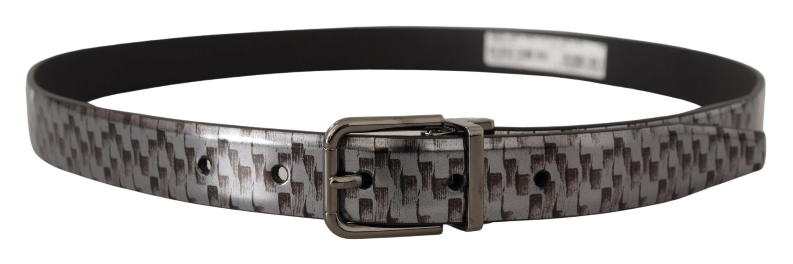 Dolce & Gabbana Gray Herringbone Leather Gray 3D Metal Buckle Belt Dolce & Gabbana