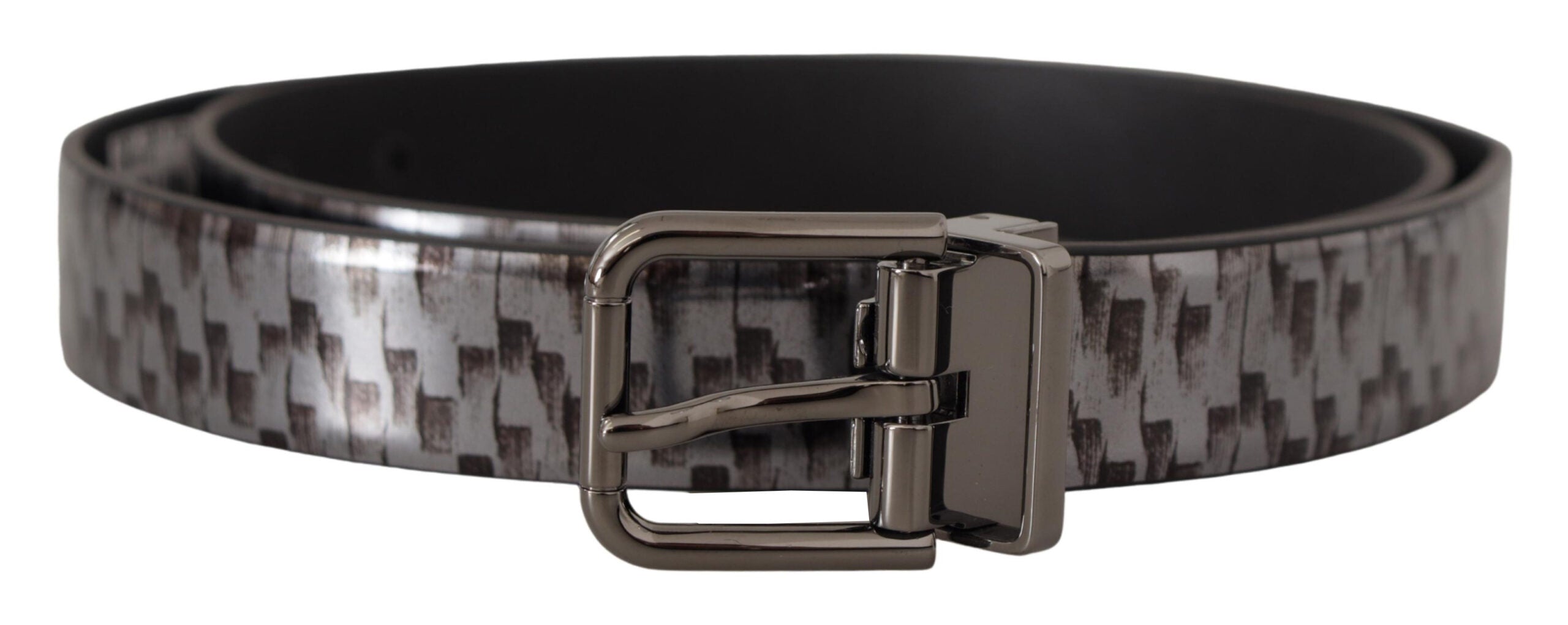 Dolce & Gabbana Gray Herringbone Leather Gray 3D Metal Buckle Belt Dolce & Gabbana