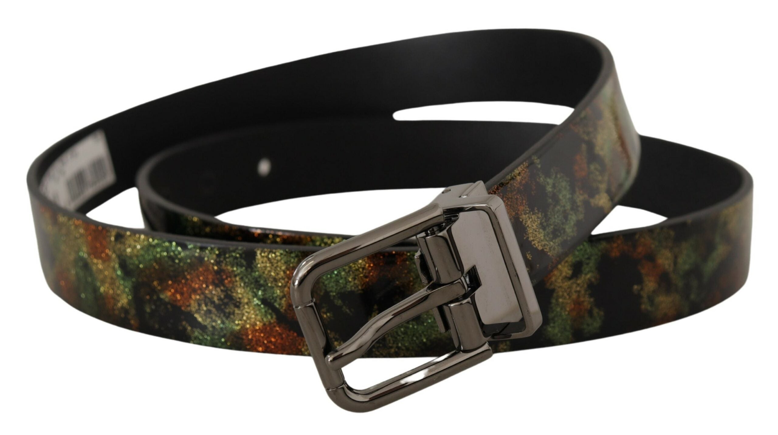 Dolce & Gabbana Black Sparkling Leather Black Metal Buckle Belt Dolce & Gabbana