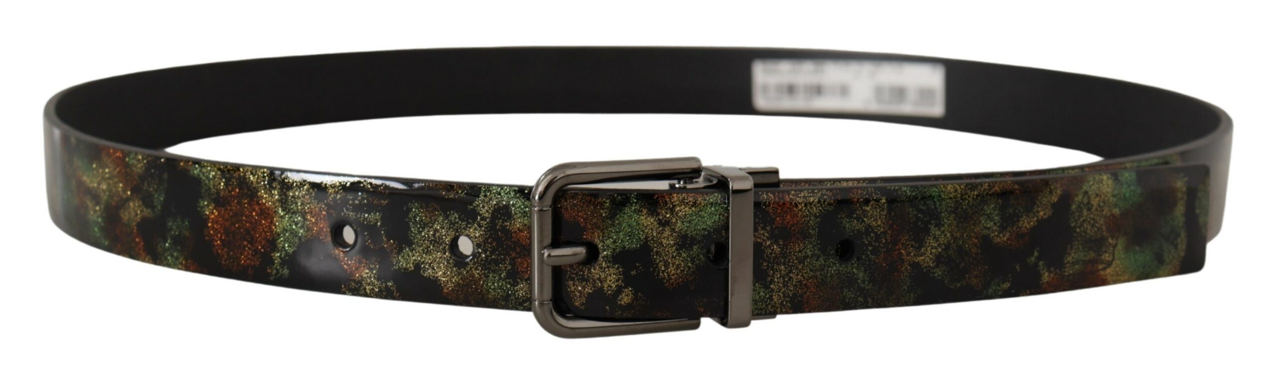 Dolce & Gabbana Black Sparkling Leather Black Metal Buckle Belt Dolce & Gabbana