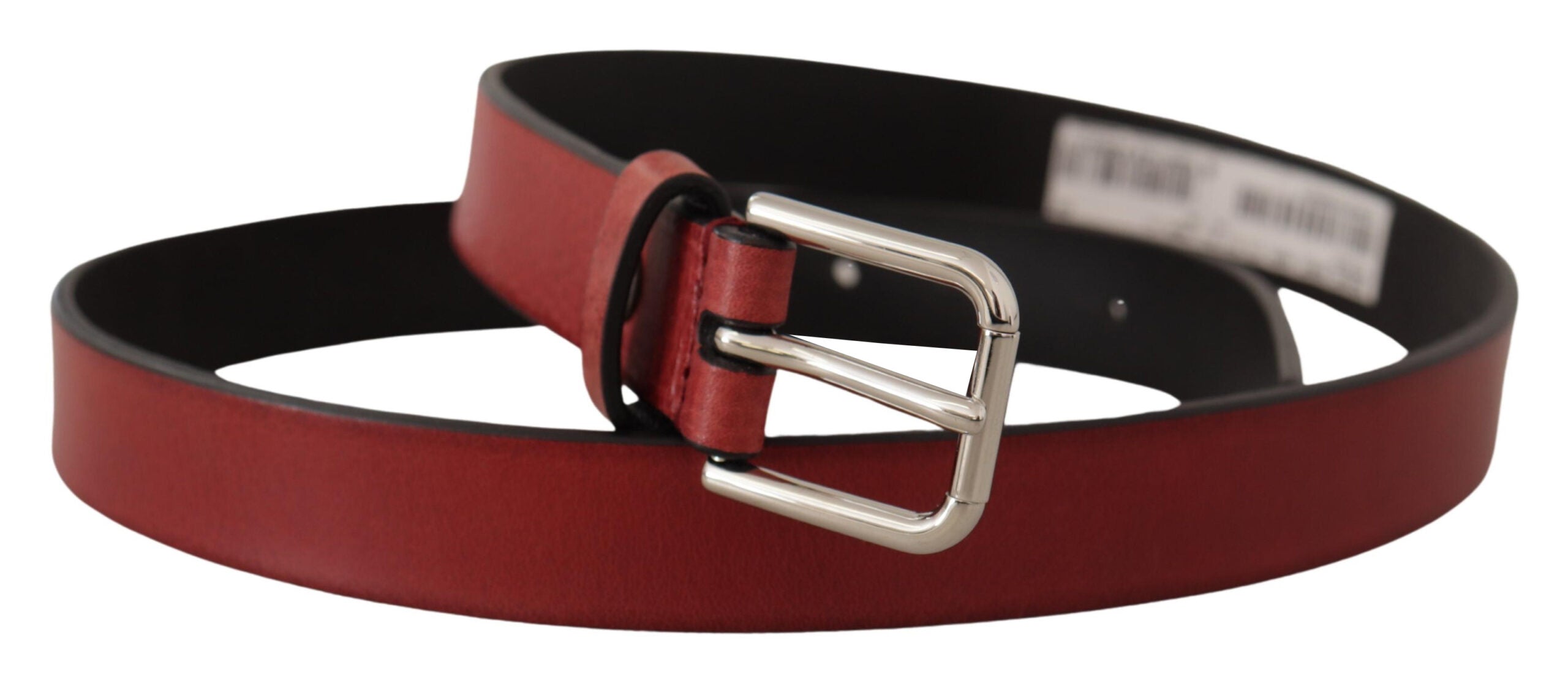 Dolce & Gabbana Maroon Vitello Leather Silver Metal Belt Dolce & Gabbana