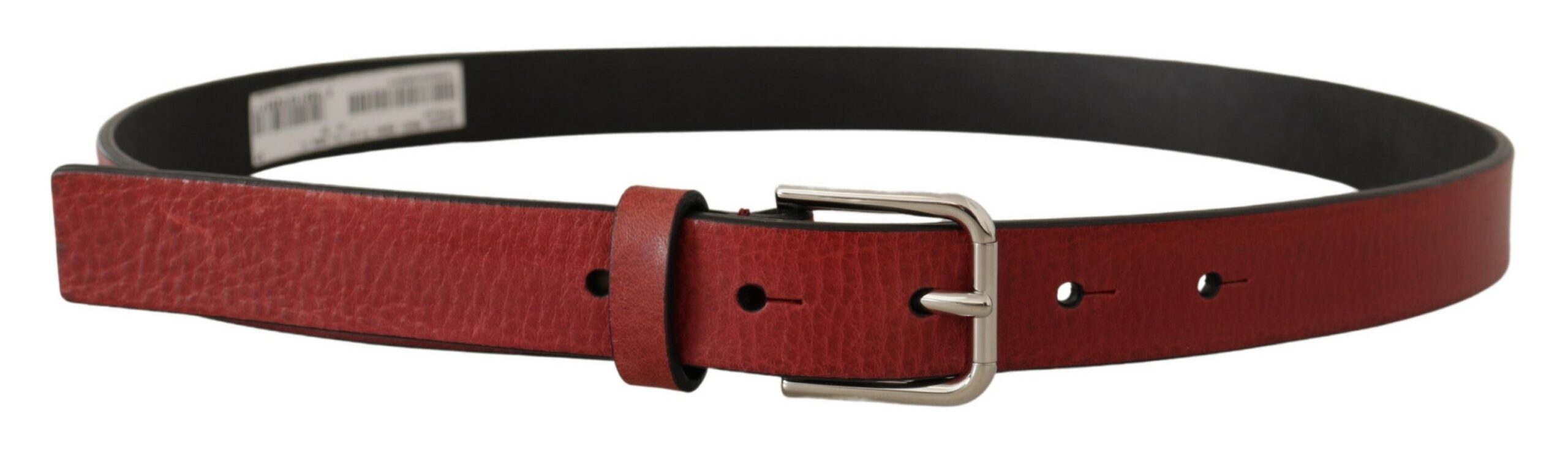 Dolce & Gabbana Maroon Vitello Leather Silver Metal Belt Dolce & Gabbana