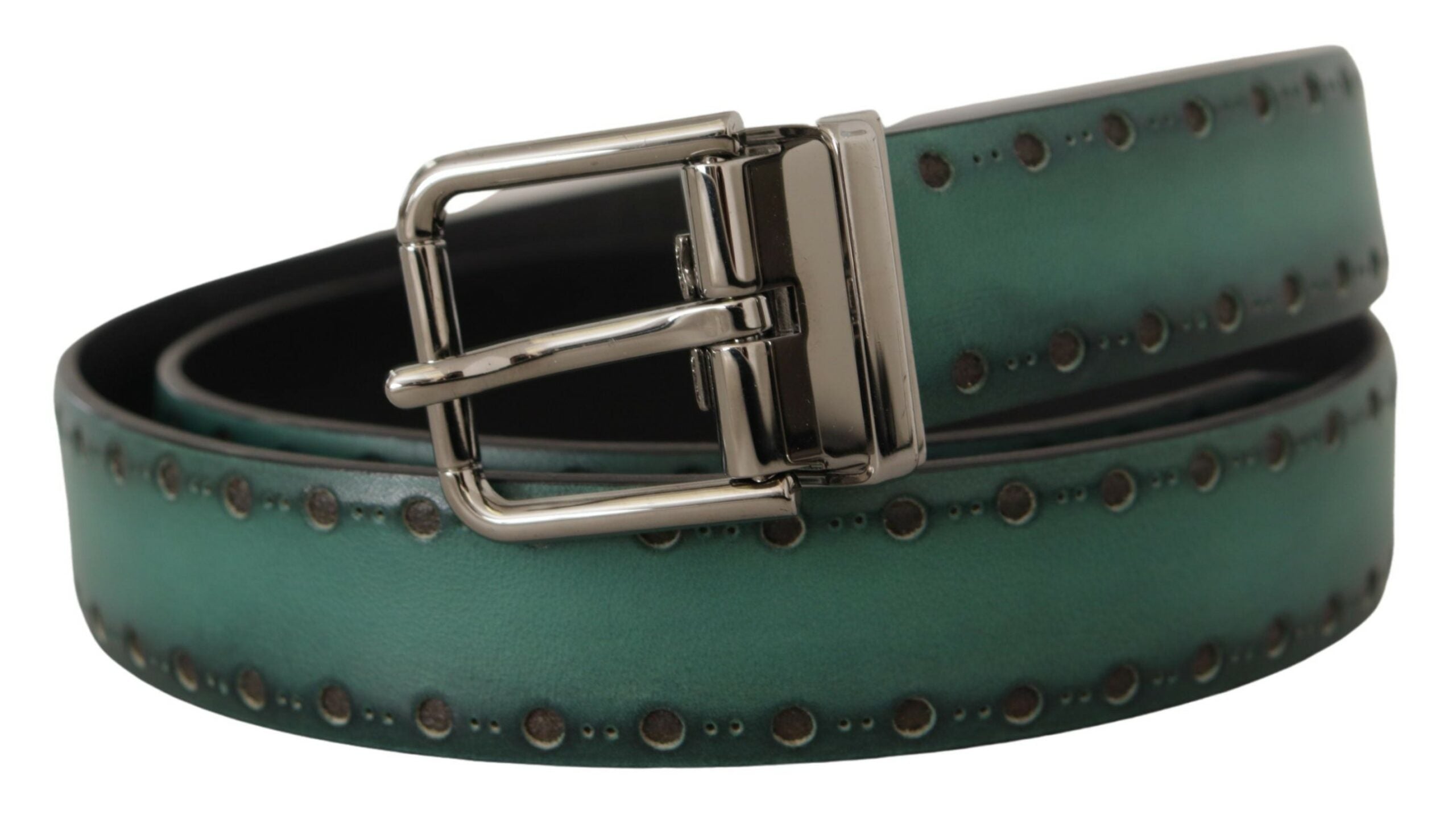 Dolce & Gabbana Green Giotto Leather Silver Metal Buckle Belt Dolce & Gabbana