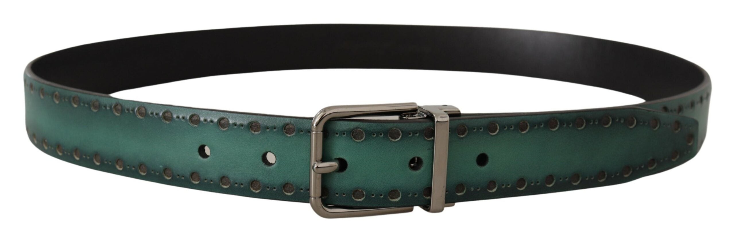 Dolce & Gabbana Green Giotto Leather Silver Metal Buckle Belt Dolce & Gabbana