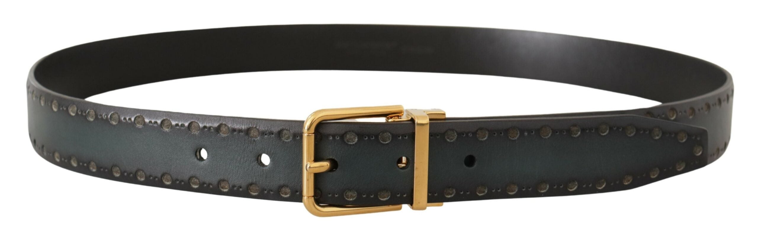 Dolce & Gabbana Green Perforated Leather Brass Metal Belt Dolce & Gabbana