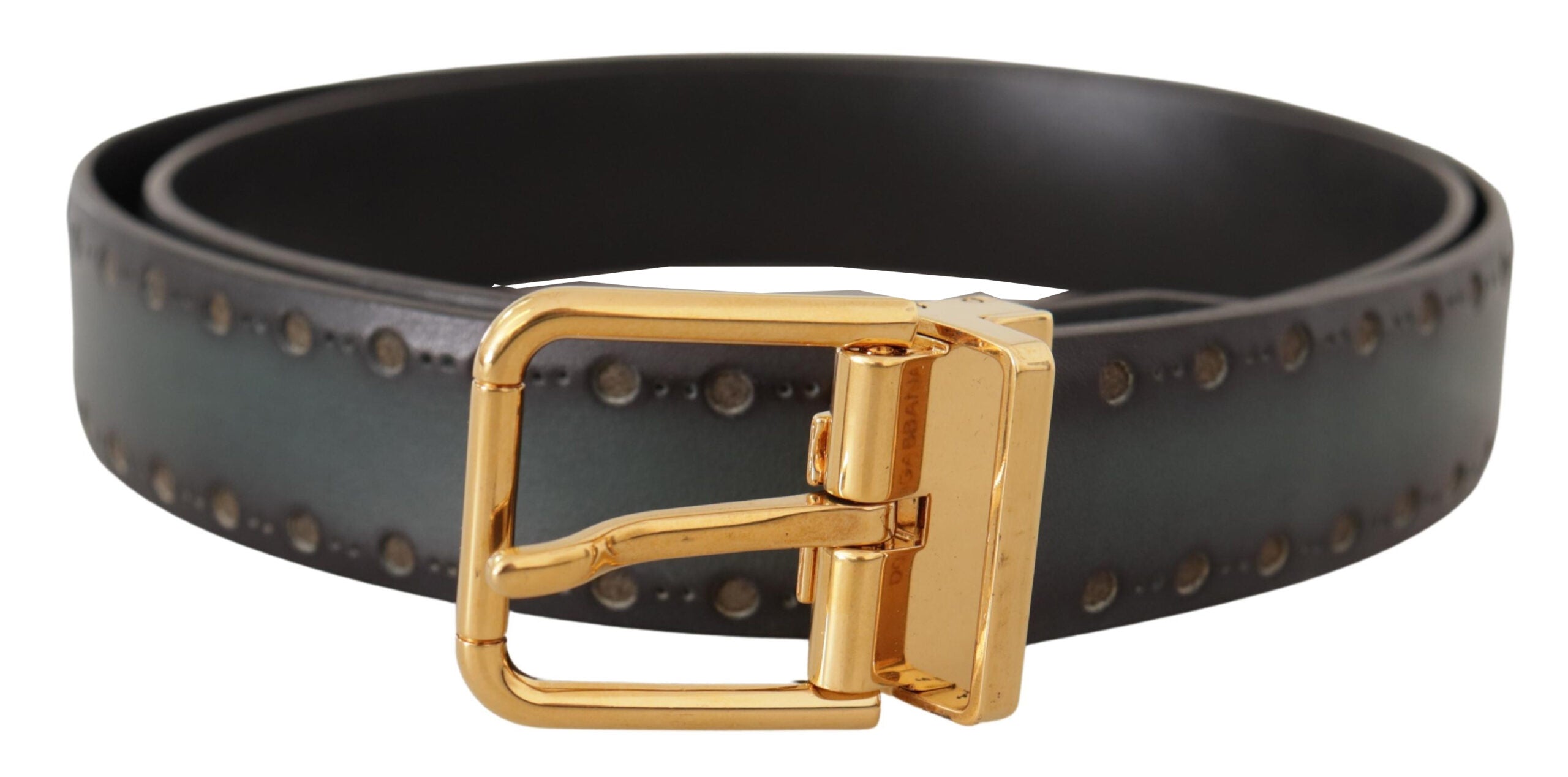 Dolce & Gabbana Green Perforated Leather Brass Metal Belt Dolce & Gabbana