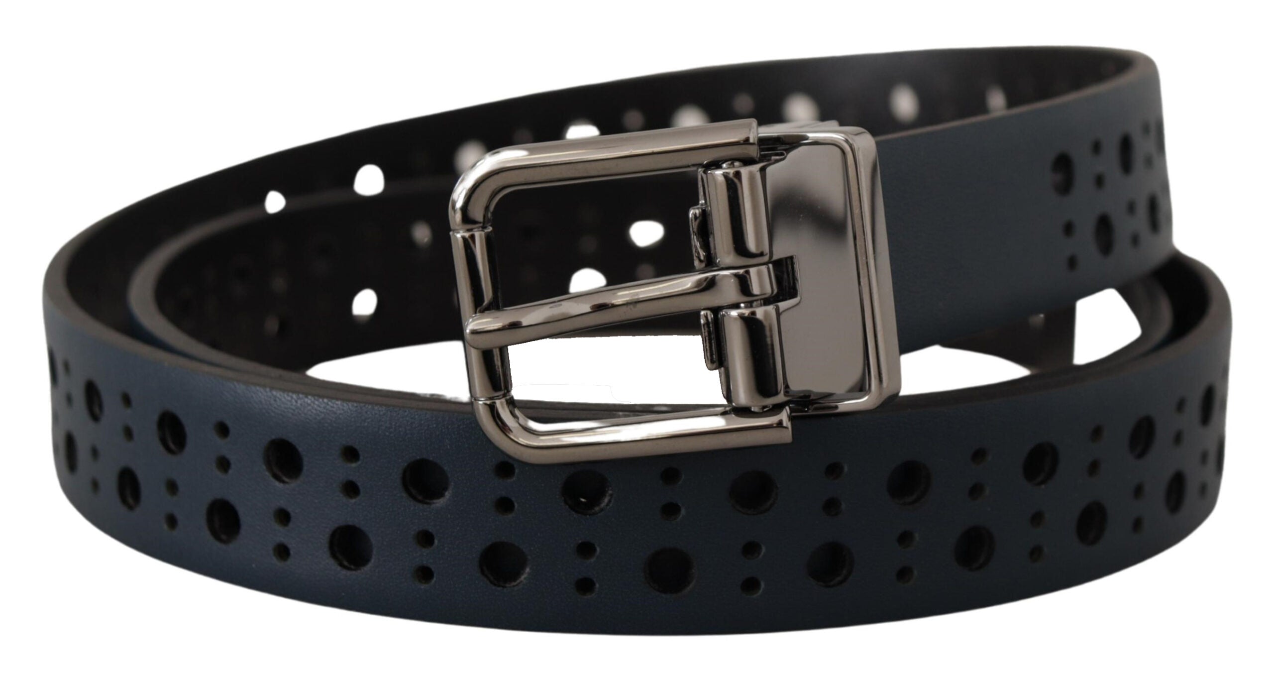Dolce & Gabbana Navy Blue Perforated Leather Skinny Metal Buckle Belt Dolce & Gabbana