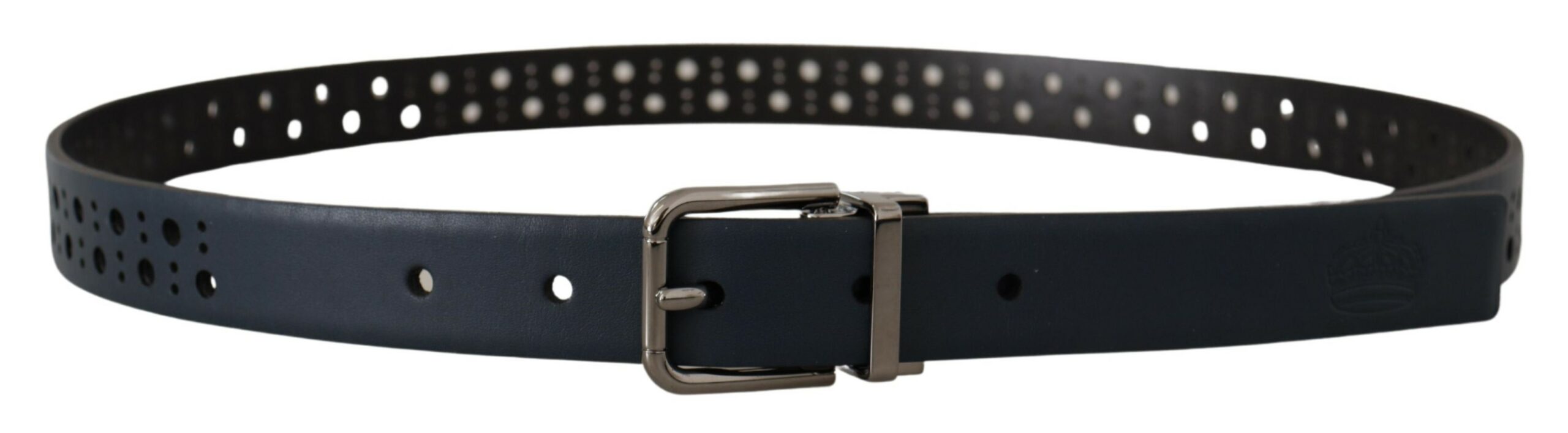 Dolce & Gabbana Navy Blue Perforated Leather Skinny Metal Buckle Belt Dolce & Gabbana