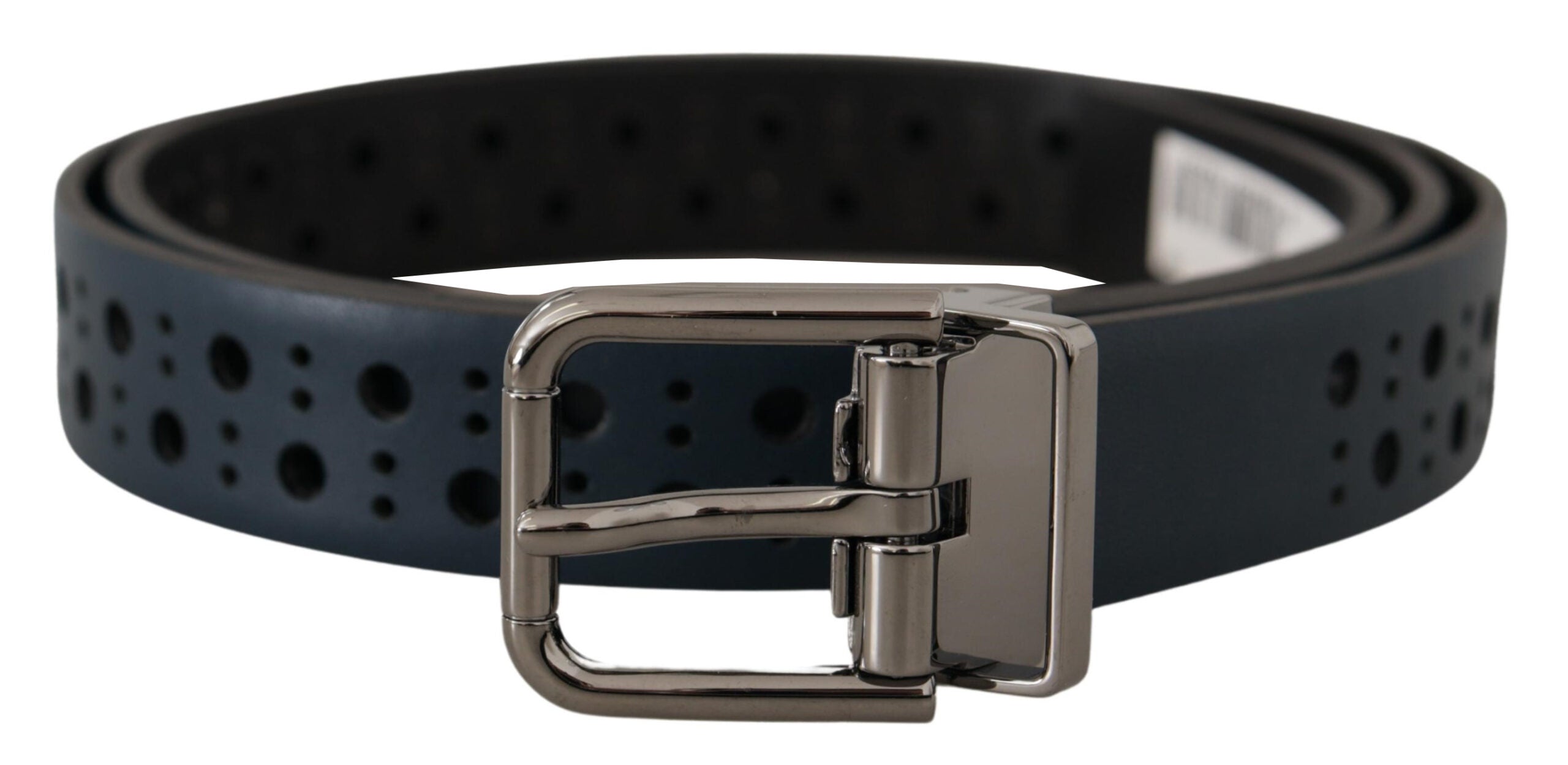 Dolce & Gabbana Navy Blue Perforated Leather Skinny Metal Buckle Belt Dolce & Gabbana