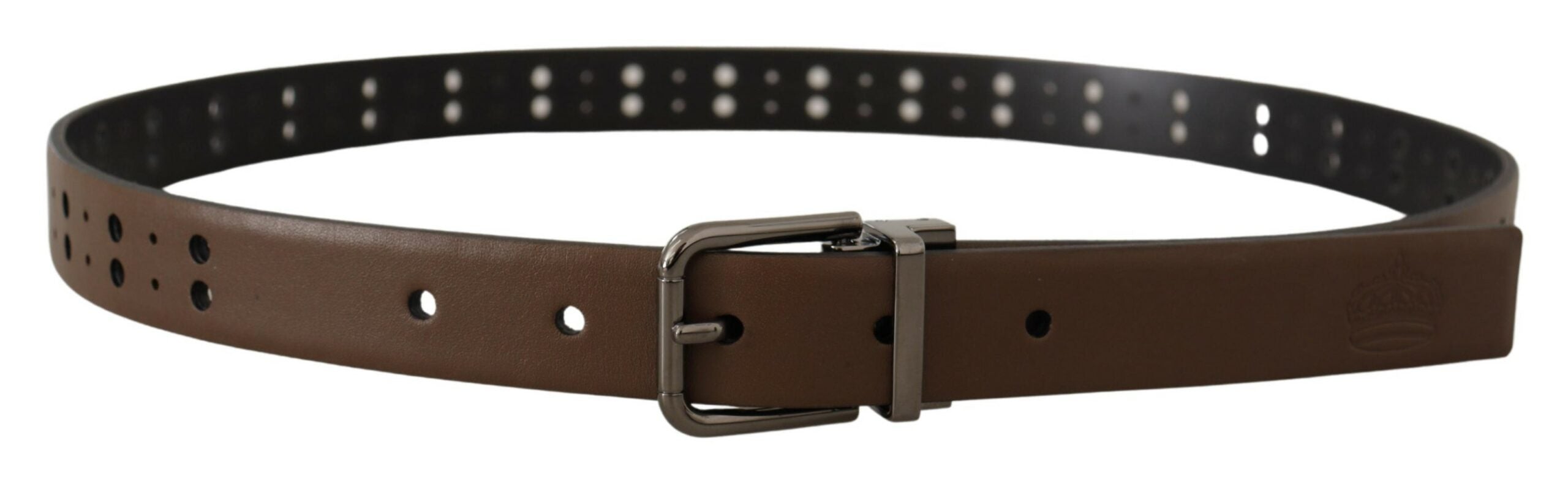 Dolce & Gabbana Dark Brown Perforated Leather Metal Belt Dolce & Gabbana
