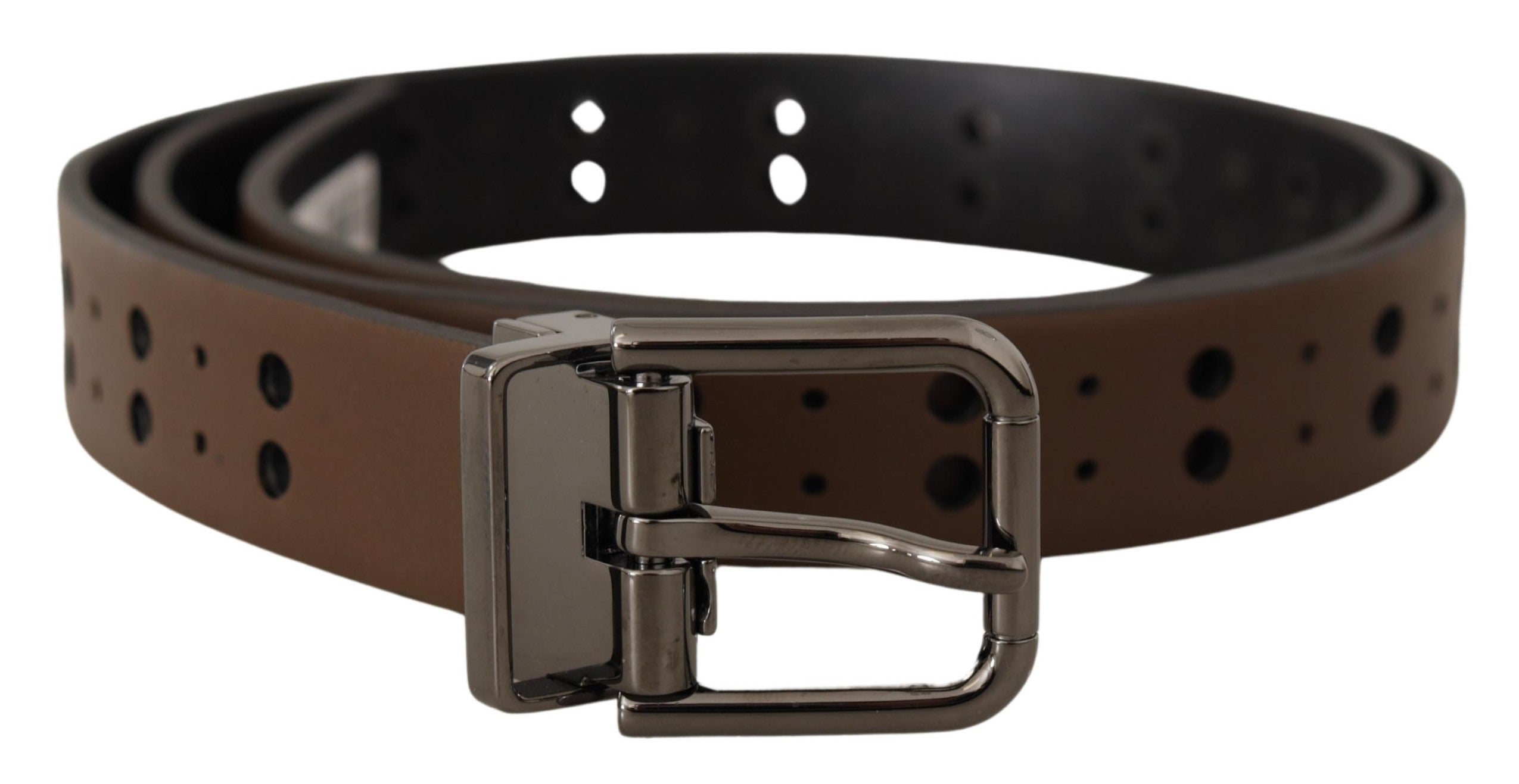 Dolce & Gabbana Dark Brown Perforated Leather Metal Belt Dolce & Gabbana