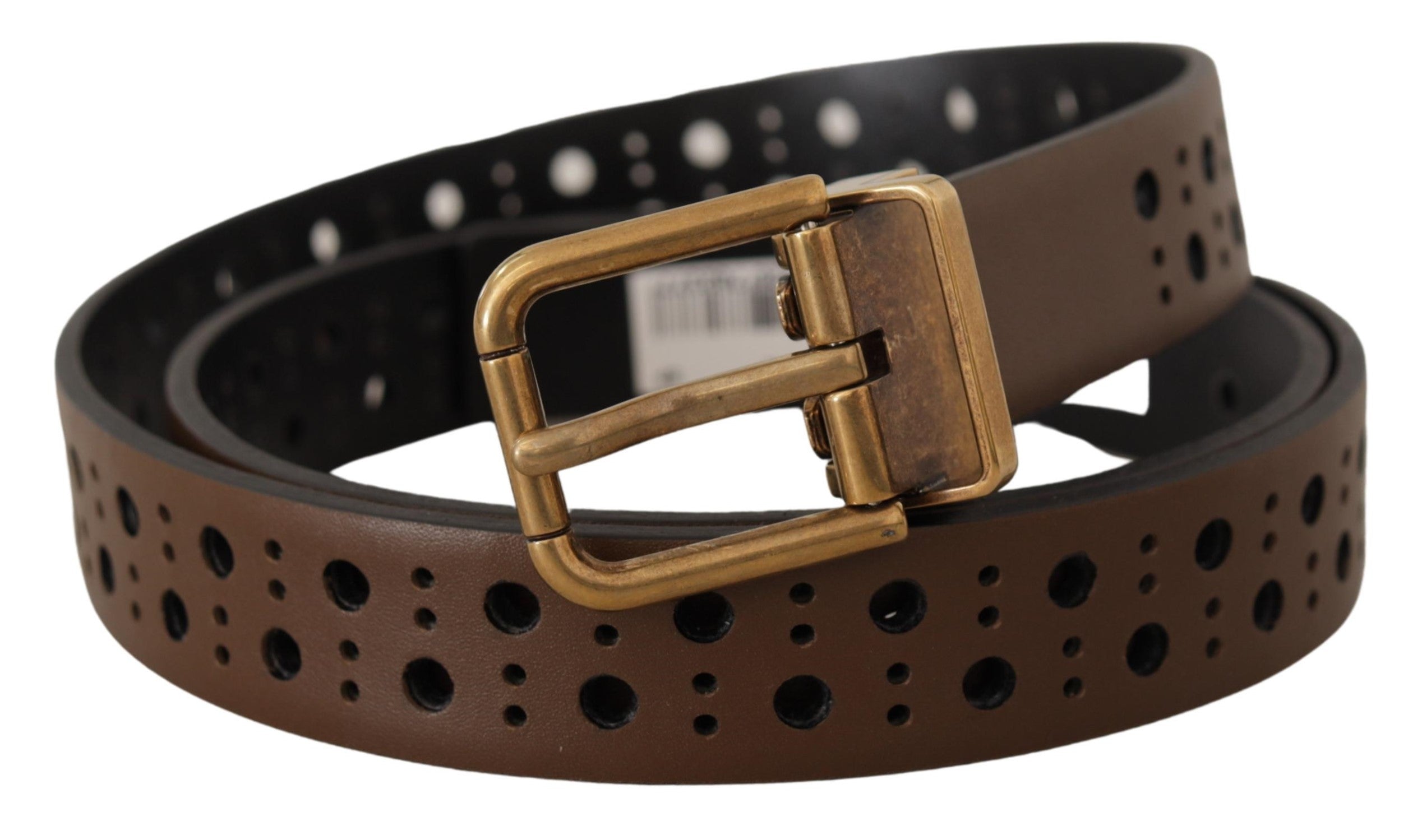 Dolce & Gabbana Brown Leather Perforated Crown Belt Dolce & Gabbana