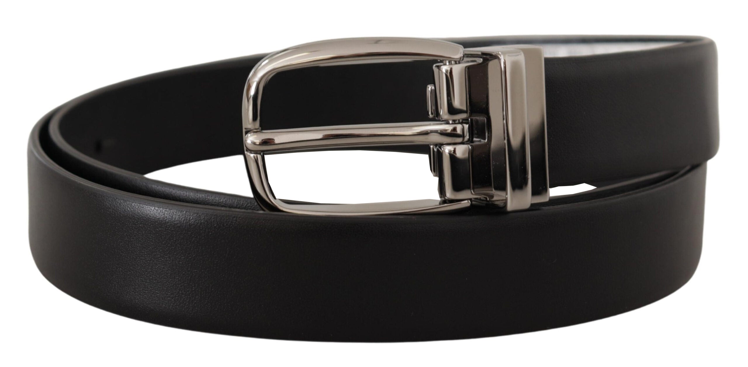 Dolce & Gabbana Black Leather Silver Metal Chrome Logo Buckle  Belt Dolce & Gabbana