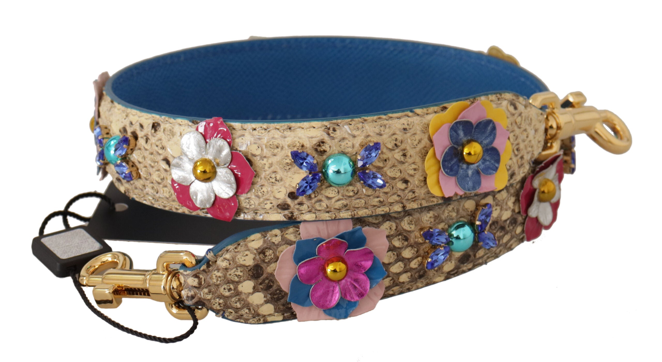 Dolce & Gabbana Beige Python Leather Floral Studded Shoulder Strap Dolce & Gabbana