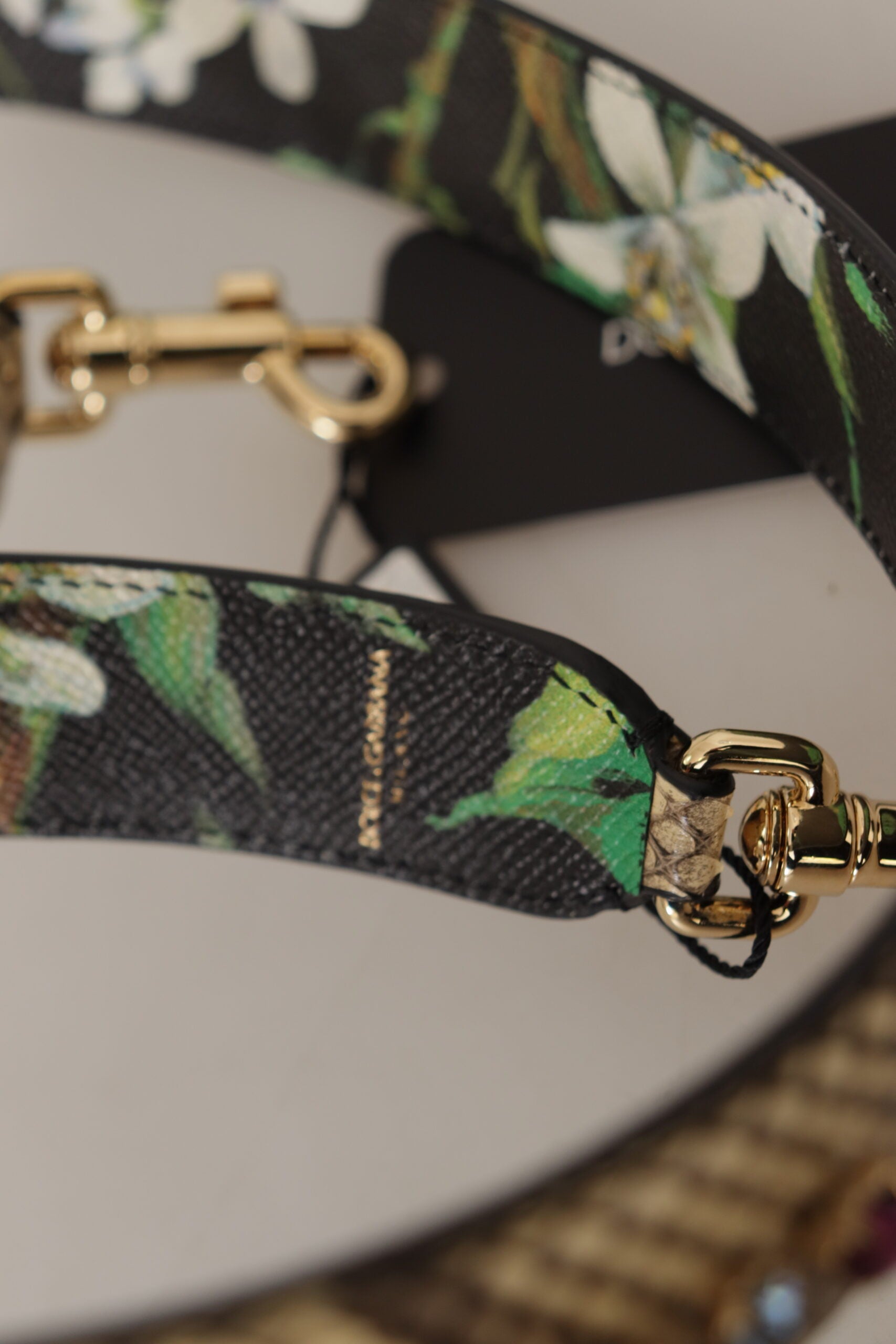 Dolce & Gabbana Beige Exotic Leather Crystals Reversible Shoulder Strap Dolce & Gabbana
