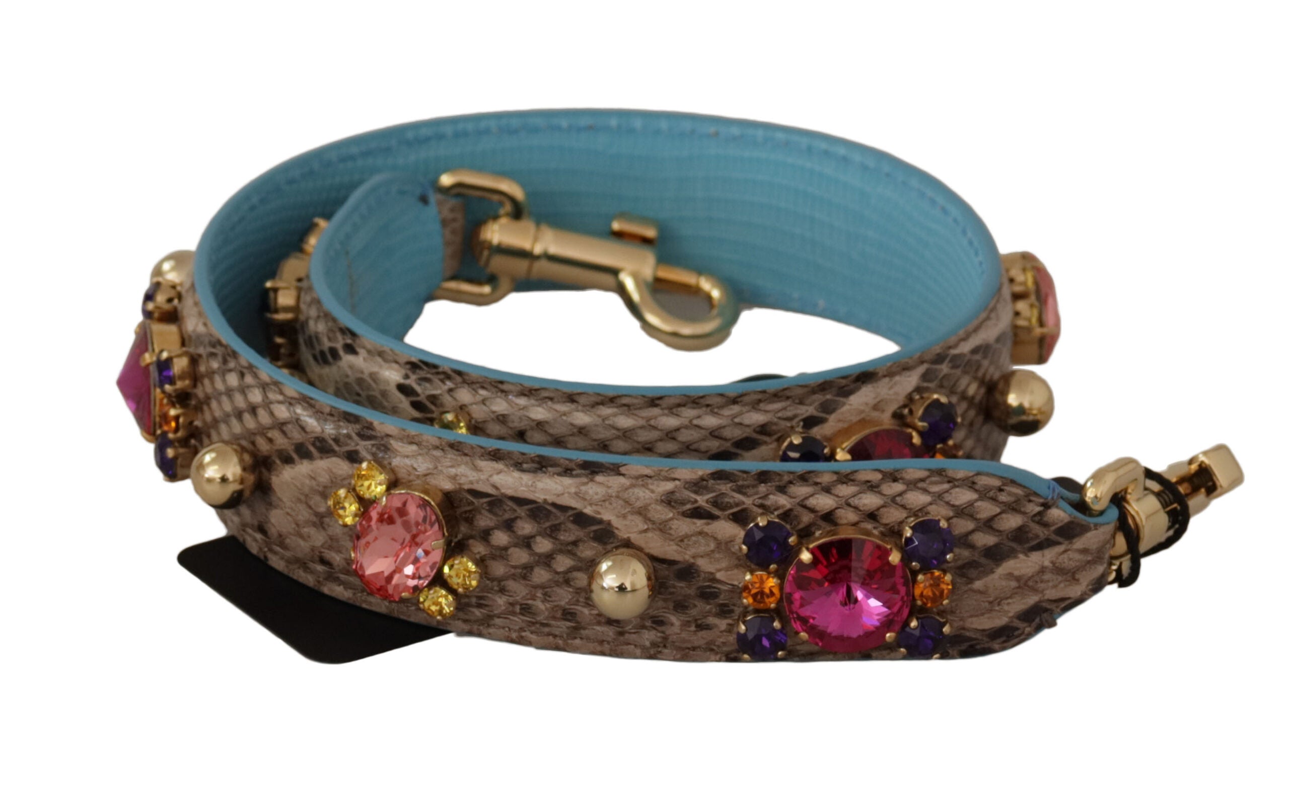 Dolce & Gabbana Brown Exotic Leather Crystals Shoulder Strap Dolce & Gabbana