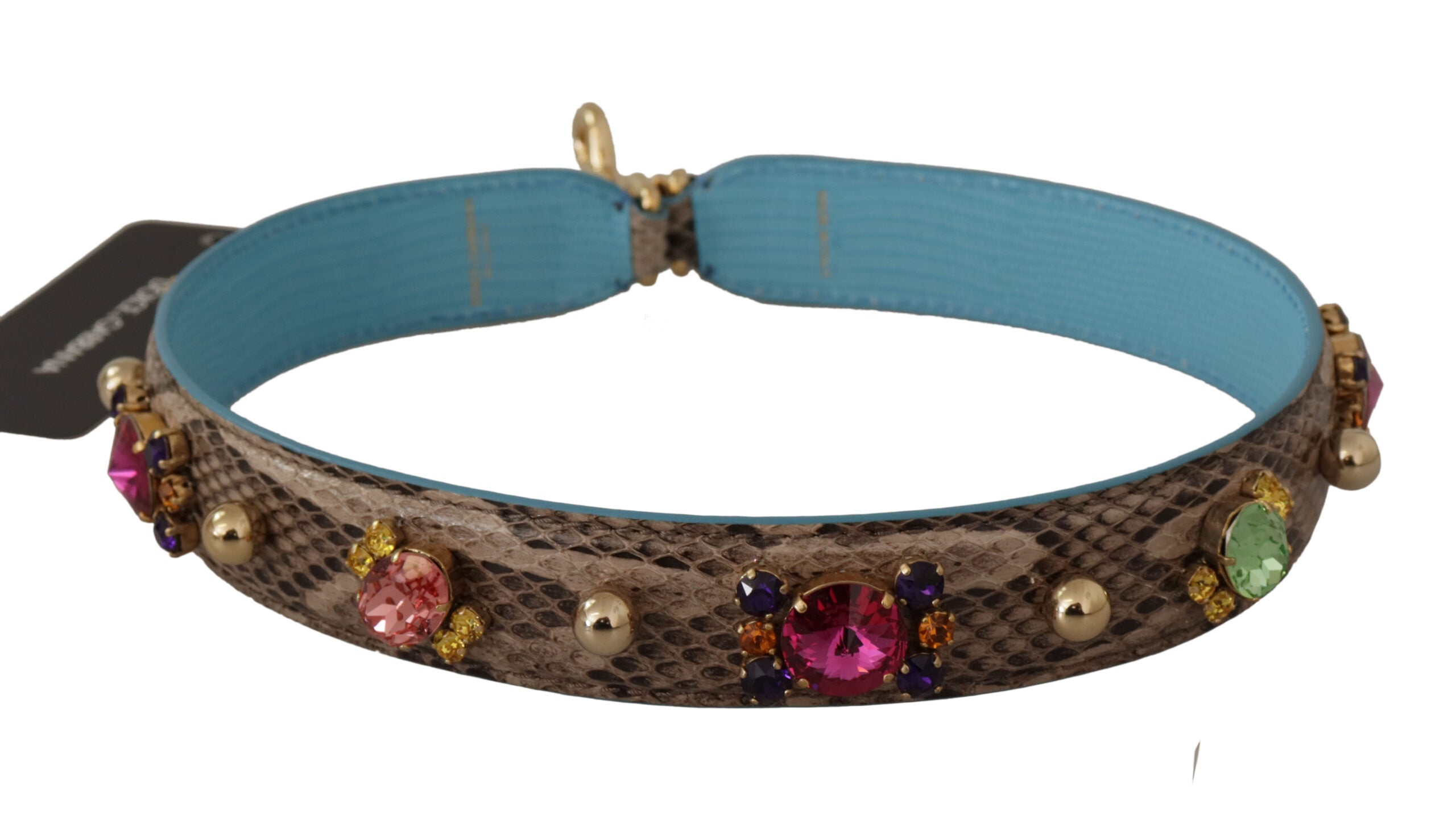 Dolce & Gabbana Brown Exotic Leather Crystals Shoulder Strap Dolce & Gabbana