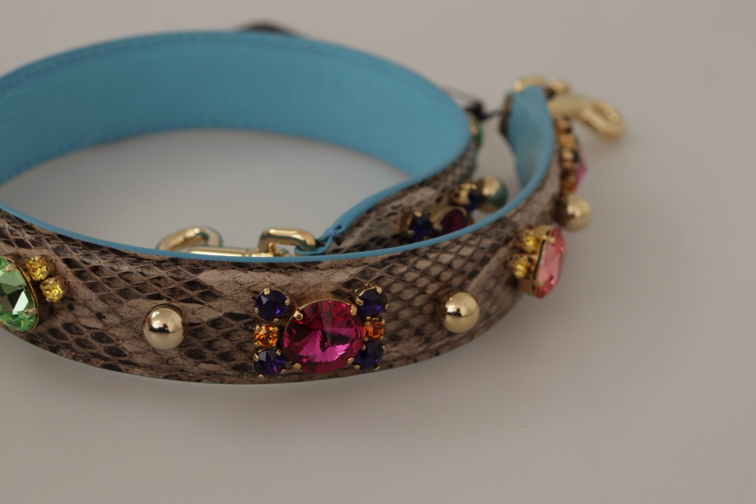 Dolce & Gabbana Brown Exotic Leather Crystals Shoulder Strap Dolce & Gabbana