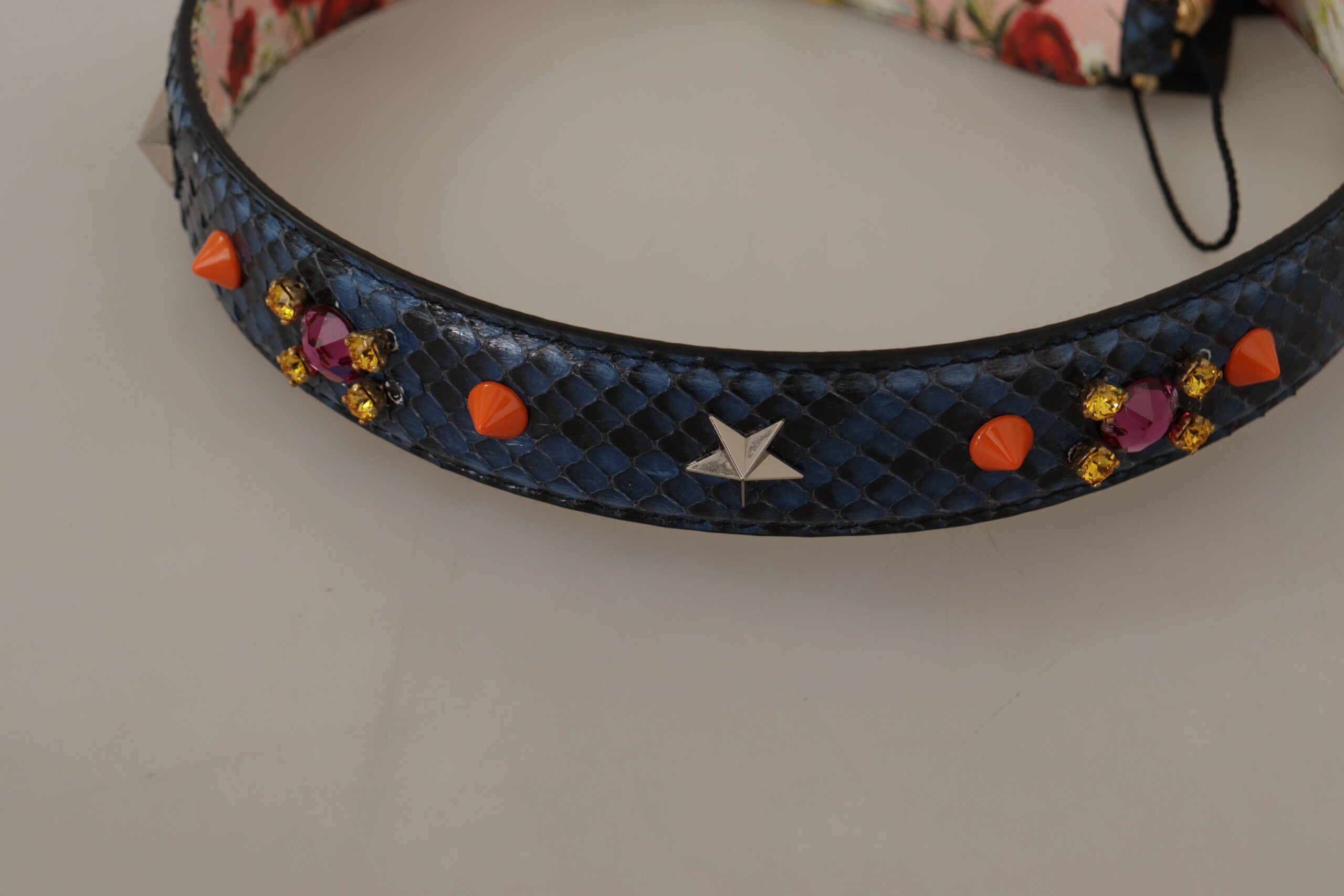 Dolce & Gabbana Blue Exotic Leather Crystals Reversible Shoulder Strap Dolce & Gabbana