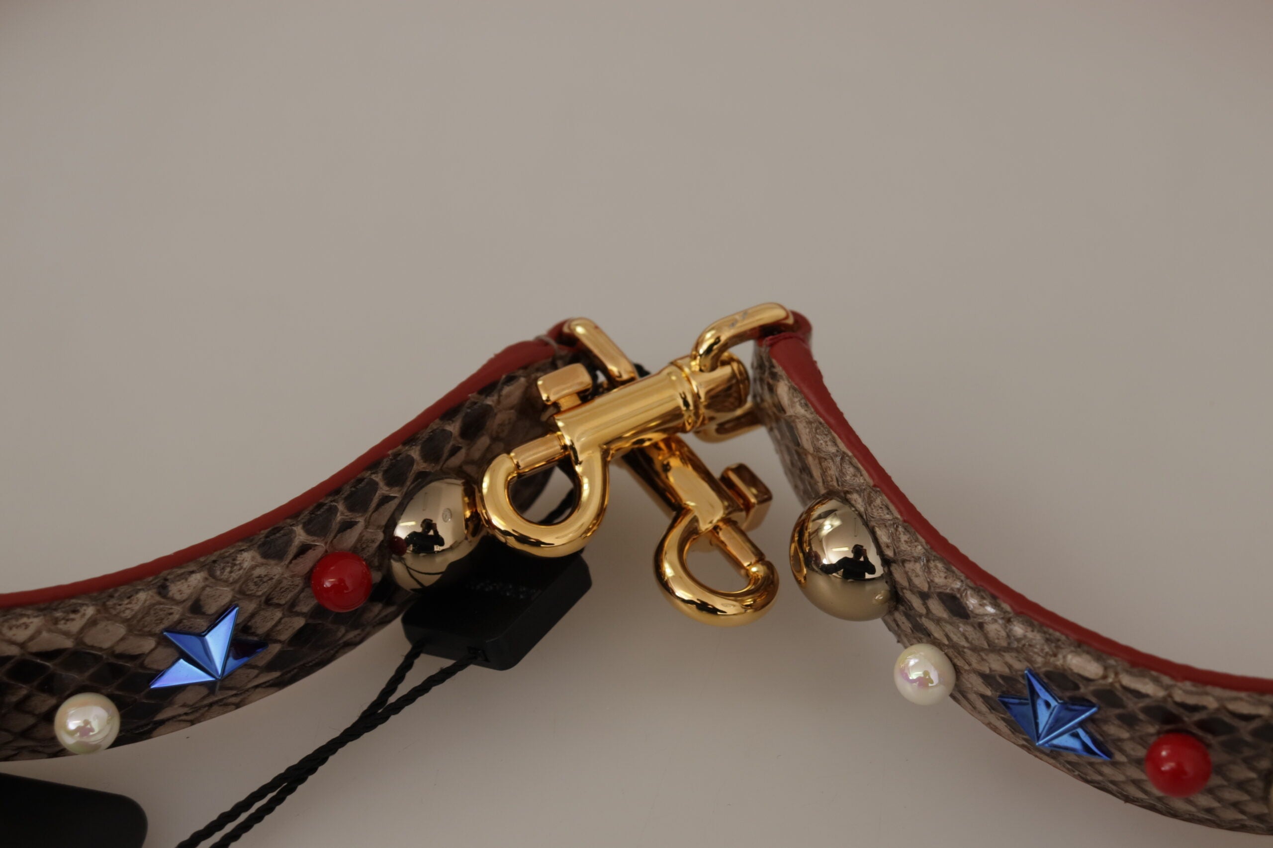 Dolce & Gabbana Brown Python Leather Studded Shoulder Strap Dolce & Gabbana