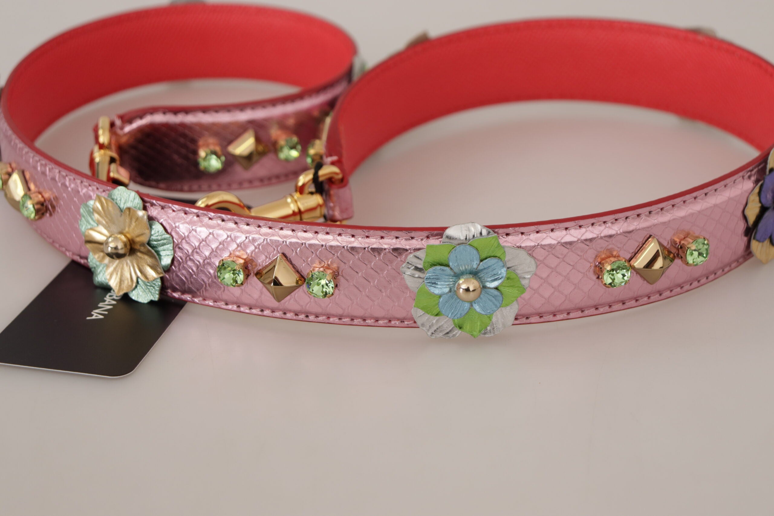 Dolce & Gabbana Metallic Pink Leather Studded Shoulder Strap Dolce & Gabbana