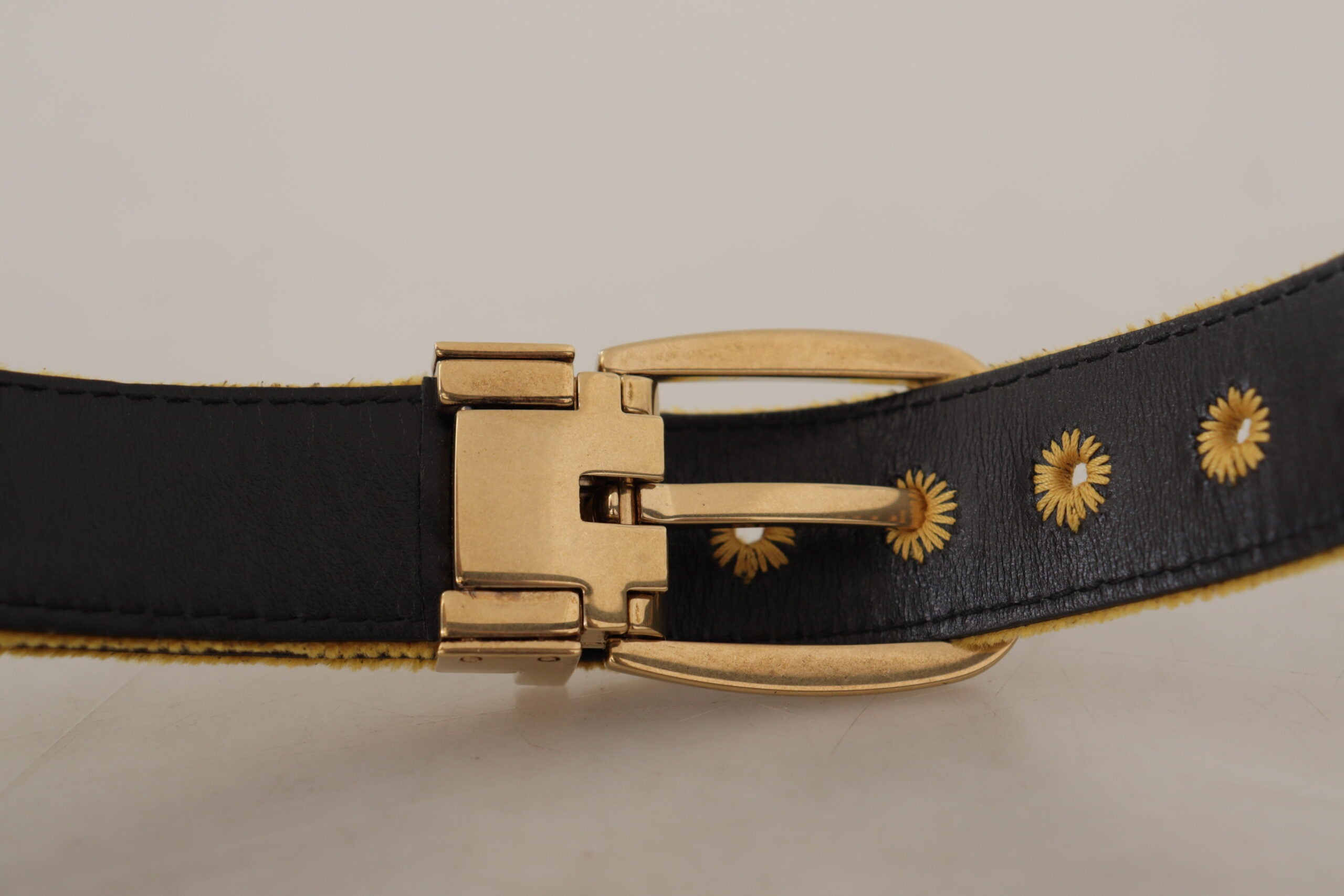 Dolce & Gabbana Mustard Velvet Gold Logo Engraved Metal Buckle Belt Dolce & Gabbana