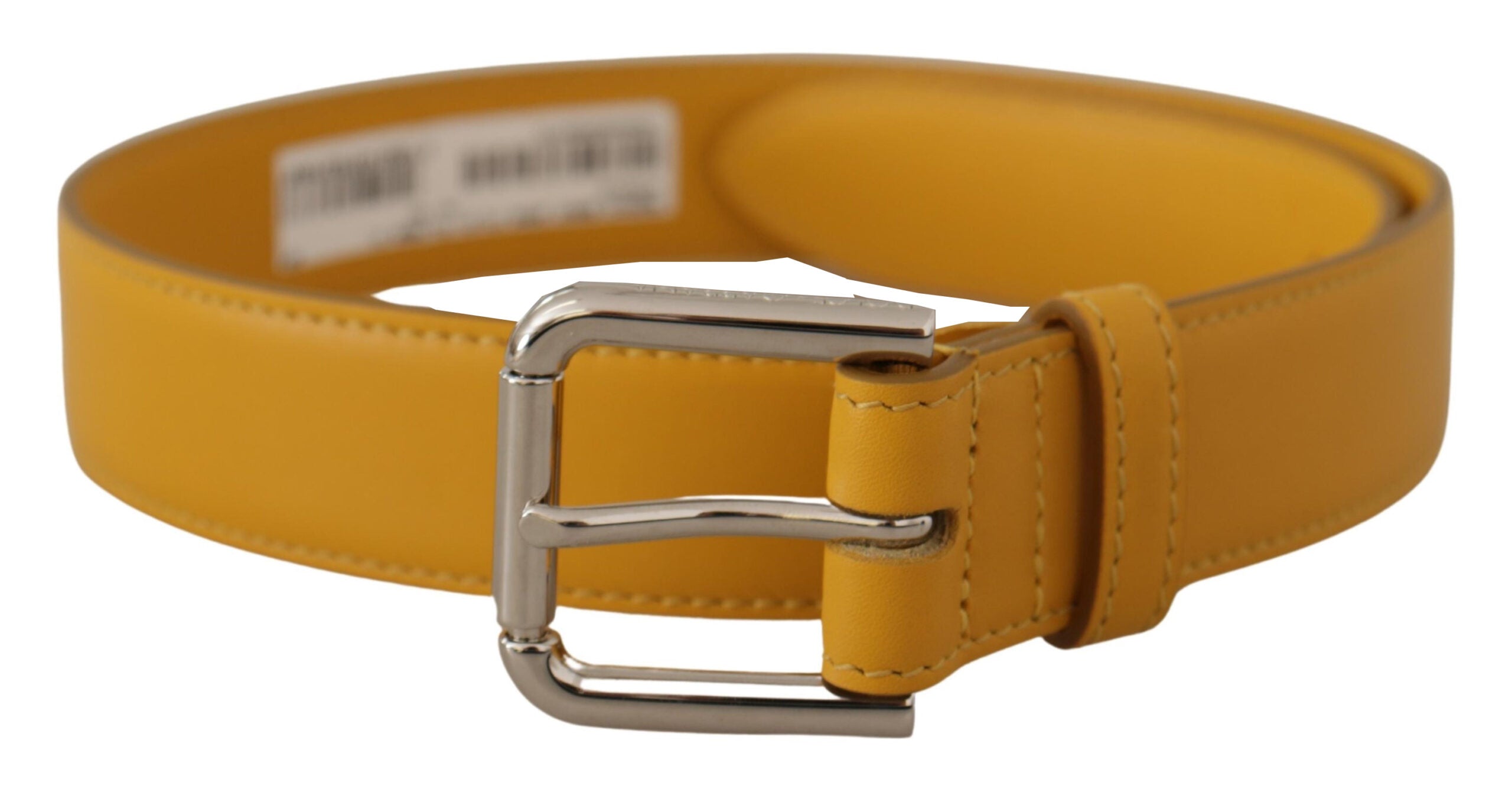 Dolce & Gabbana Yellow Leather Silver Tone Logo Metal Buckle Belt Dolce & Gabbana