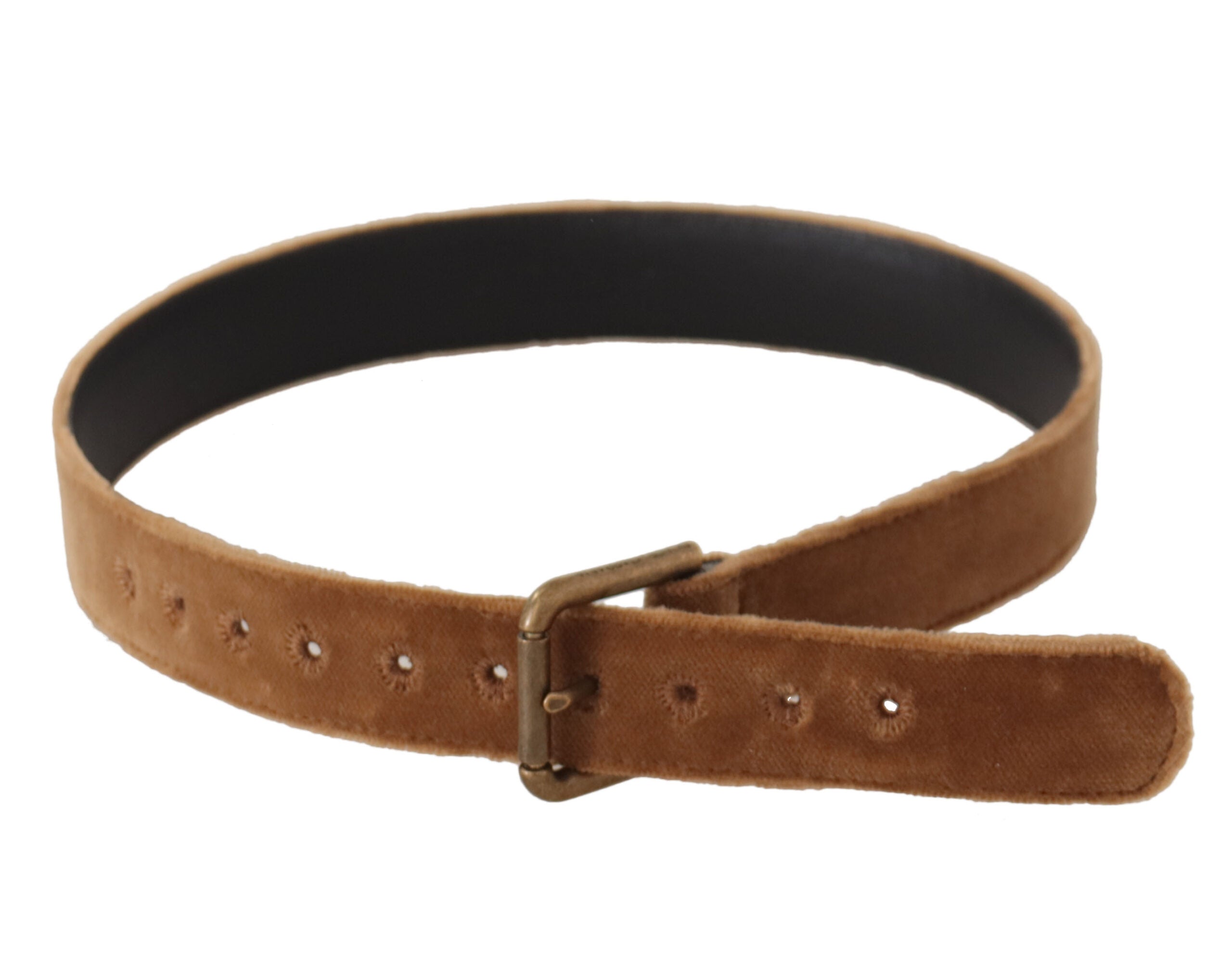 Dolce & Gabbana Brown Velvet Bronze Vintage Logo Metal Buckle Belt Dolce & Gabbana