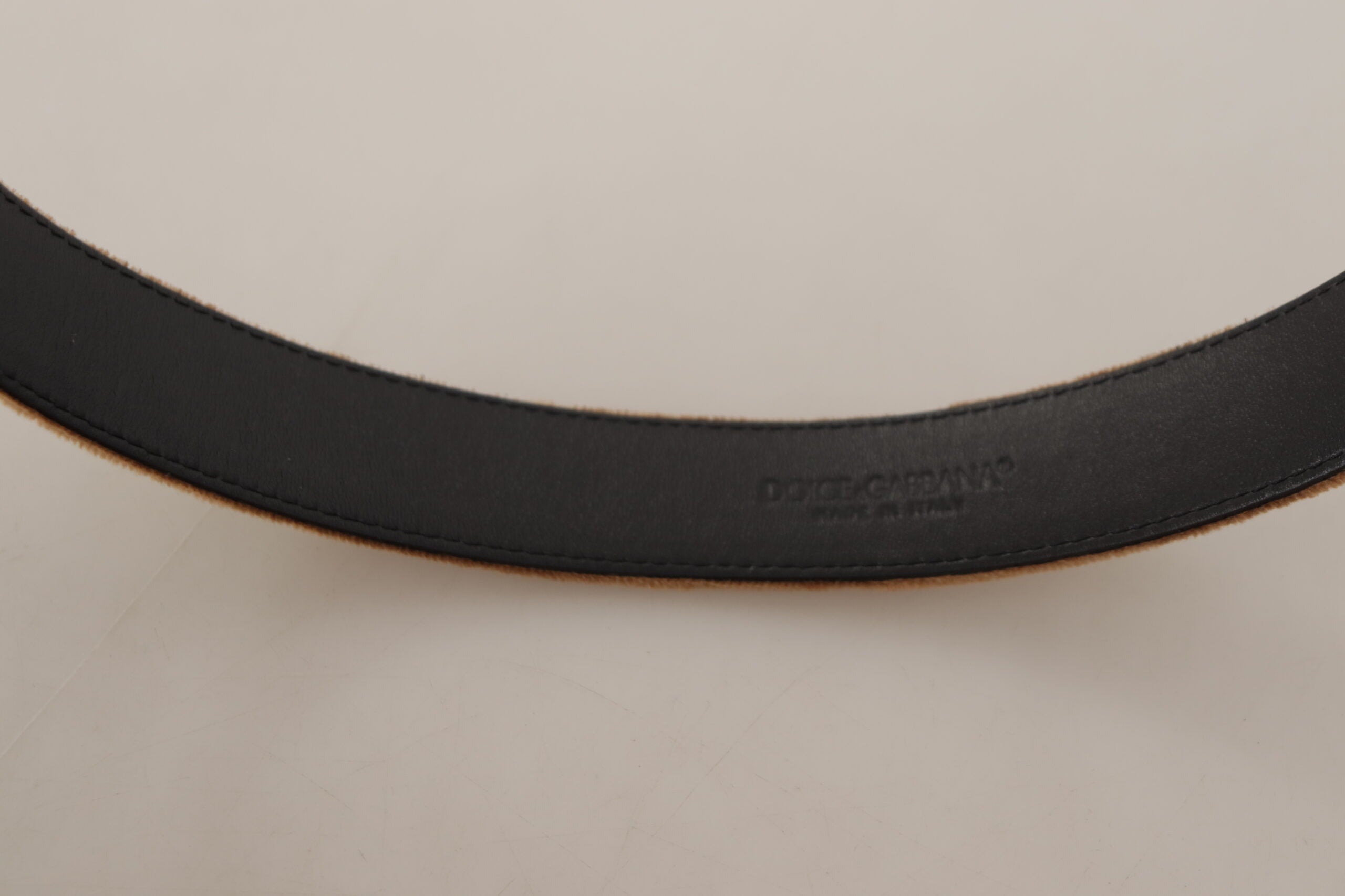 Dolce & Gabbana Brown Velvet Bronze Vintage Logo Metal Buckle Belt Dolce & Gabbana
