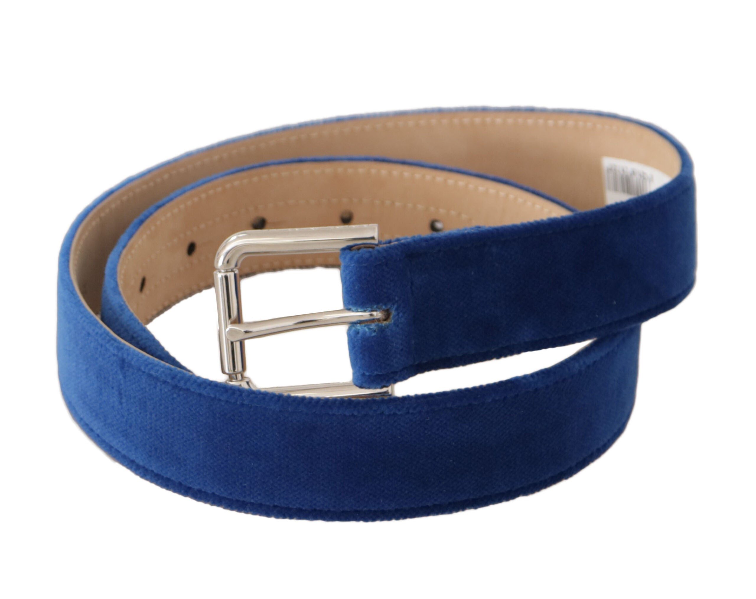 Dolce & Gabbana Blue Velvet Silver Logo Engraved Metal Buckle Belt Dolce & Gabbana