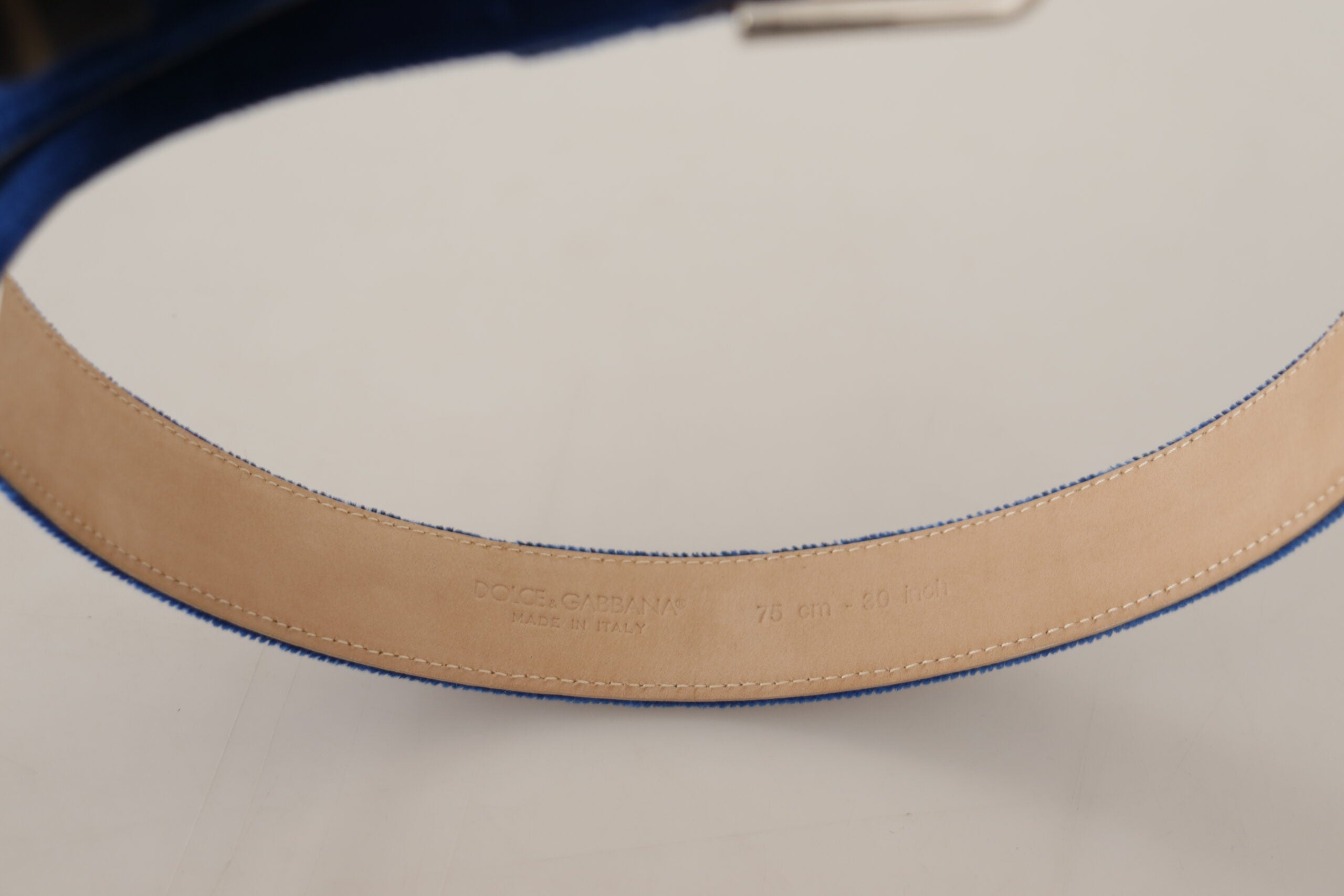Dolce & Gabbana Blue Velvet Silver Logo Engraved Metal Buckle Belt Dolce & Gabbana