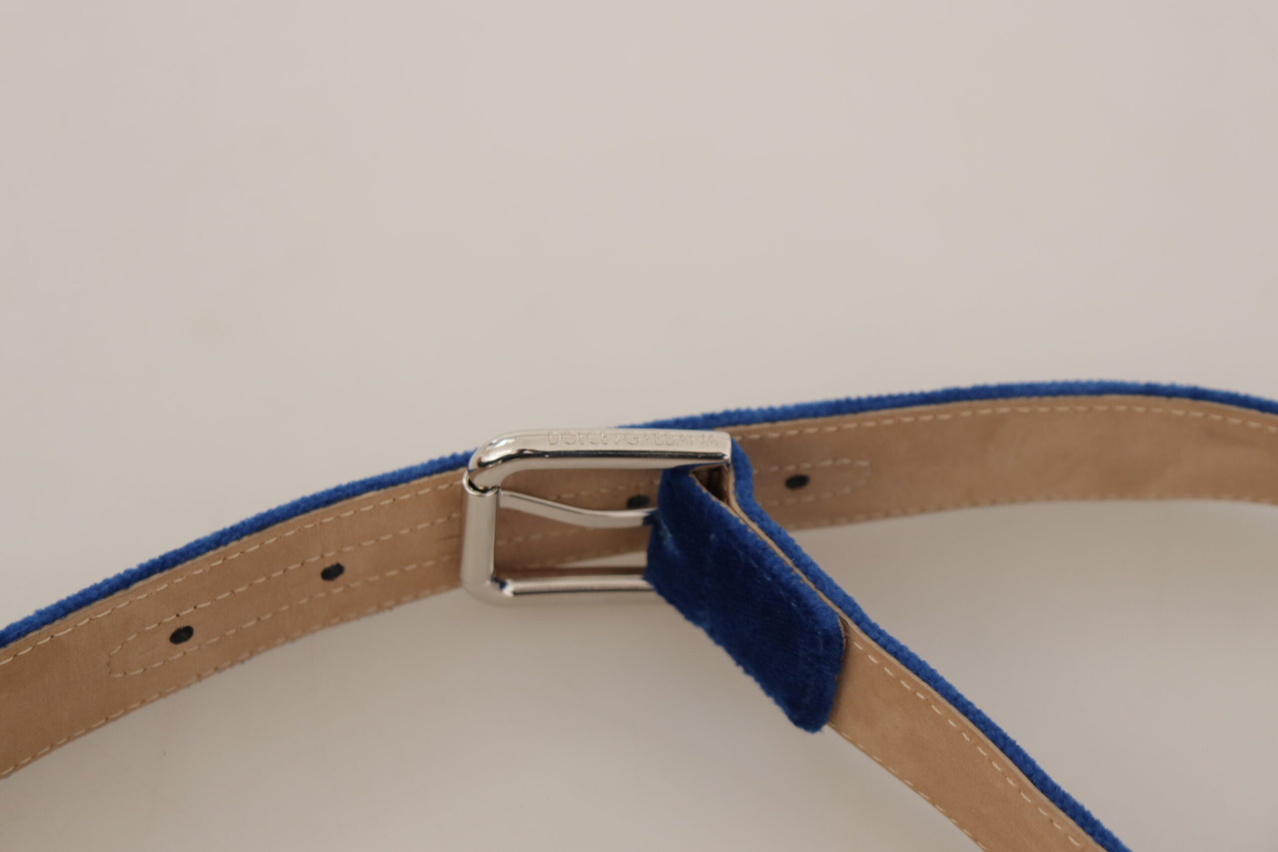Dolce & Gabbana Blue Velvet Silver Logo Engraved Metal Buckle Belt Dolce & Gabbana
