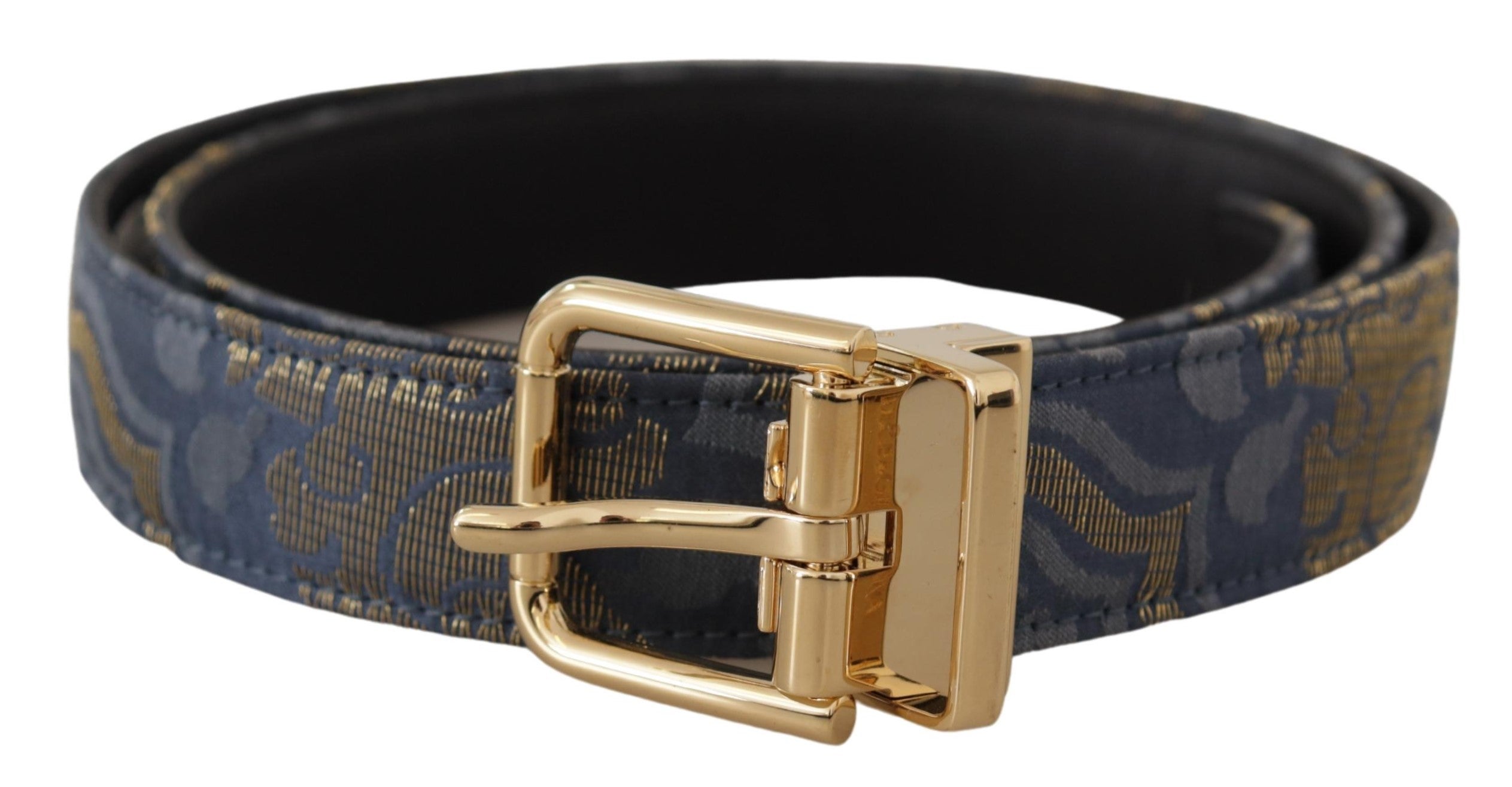 Dolce & Gabbana Navy Blue Jacquard Gold Tone Logo Metal Buckle Belt Dolce & Gabbana