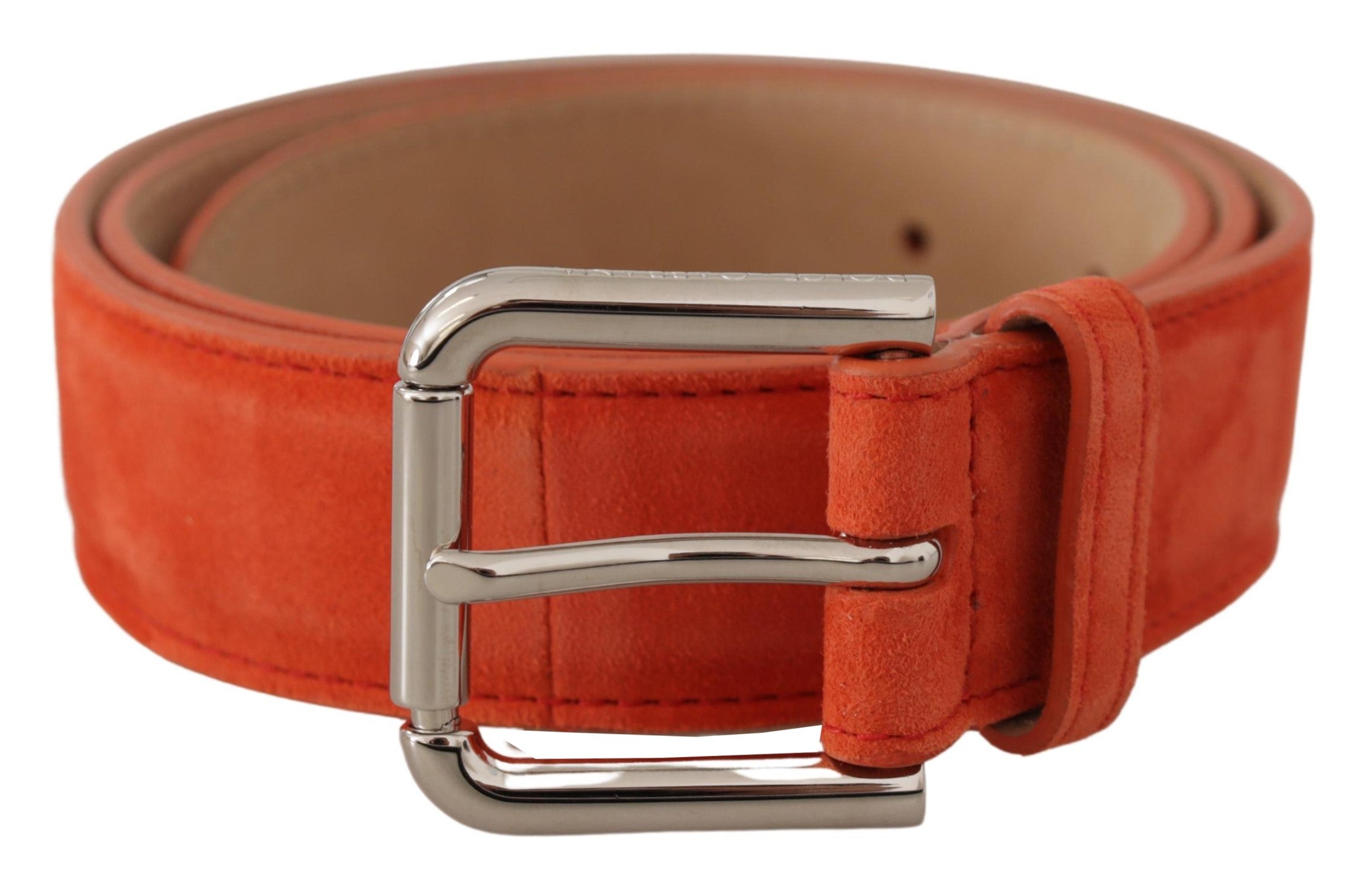 Dolce & Gabbana Orange Leather Suede Silver Logo Metal Buckle Belt Dolce & Gabbana