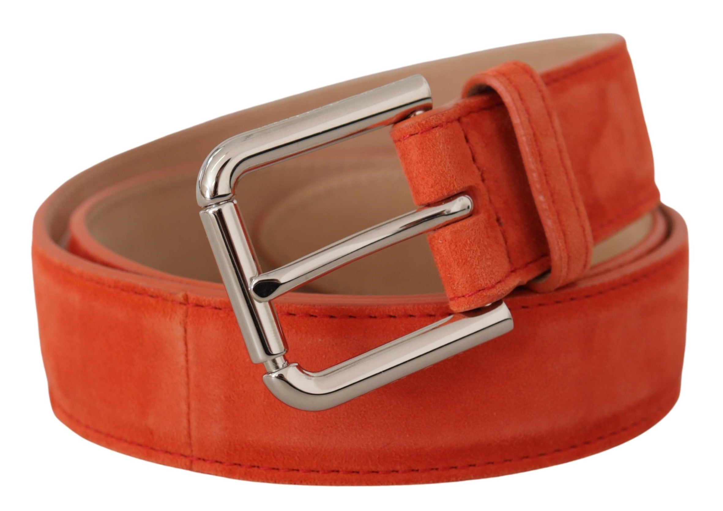 Dolce & Gabbana Orange Leather Suede Silver Logo Metal Buckle Belt Dolce & Gabbana