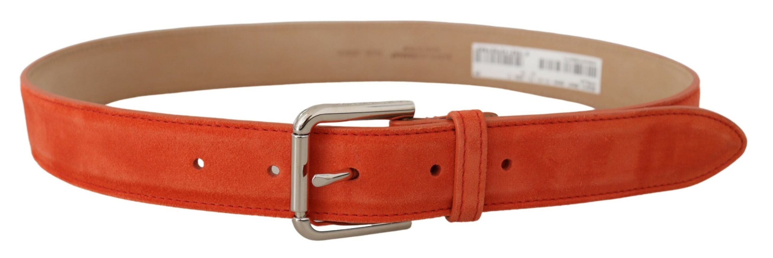 Dolce & Gabbana Orange Leather Suede Silver Logo Metal Buckle Belt Dolce & Gabbana