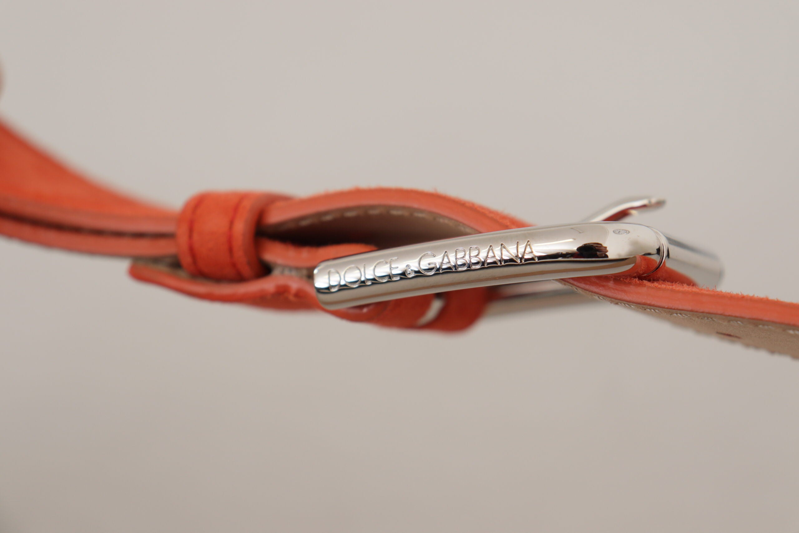Dolce & Gabbana Orange Leather Suede Silver Logo Metal Buckle Belt Dolce & Gabbana