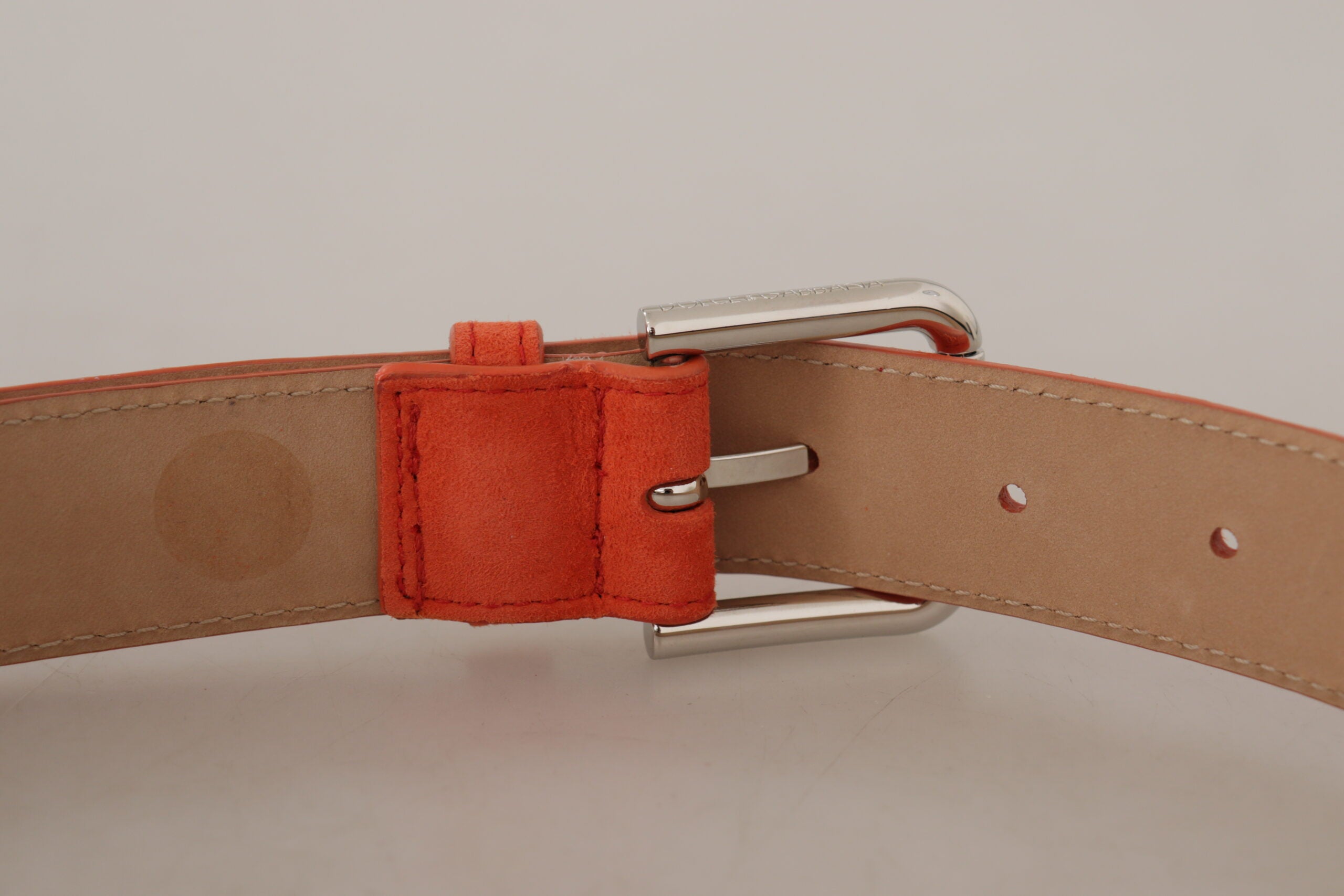 Dolce & Gabbana Orange Leather Suede Silver Logo Metal Buckle Belt Dolce & Gabbana