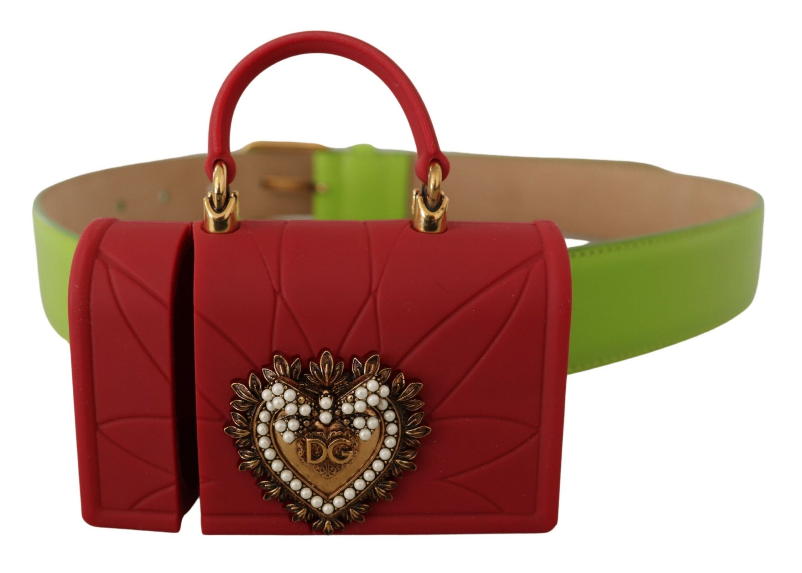 Dolce & Gabbana Green Leather Devotion Heart Micro Bag Headphones Belt Dolce & Gabbana