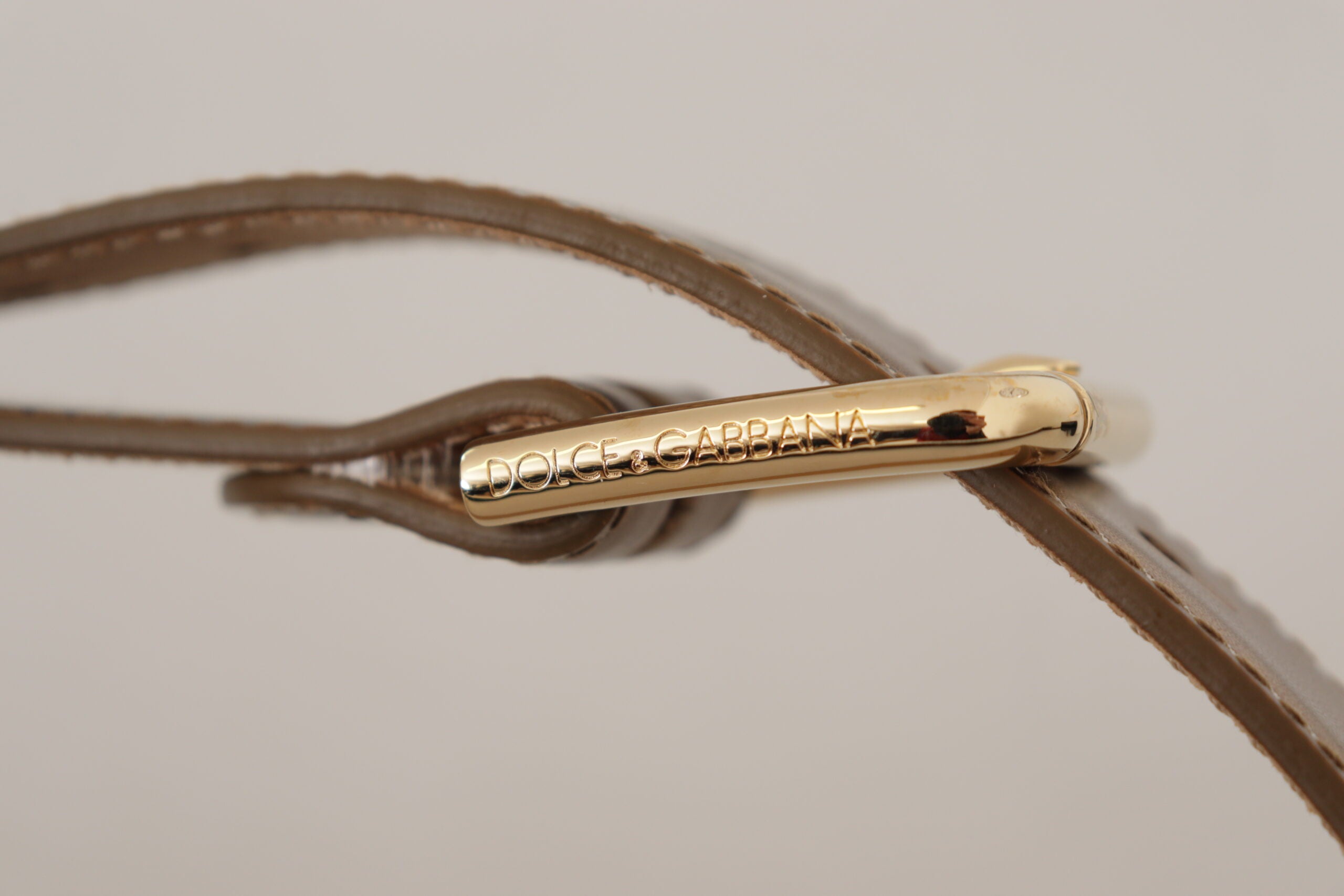 Dolce & Gabbana Bronze Leather Gold Logo Engraved Waist Buckle Belt Dolce & Gabbana