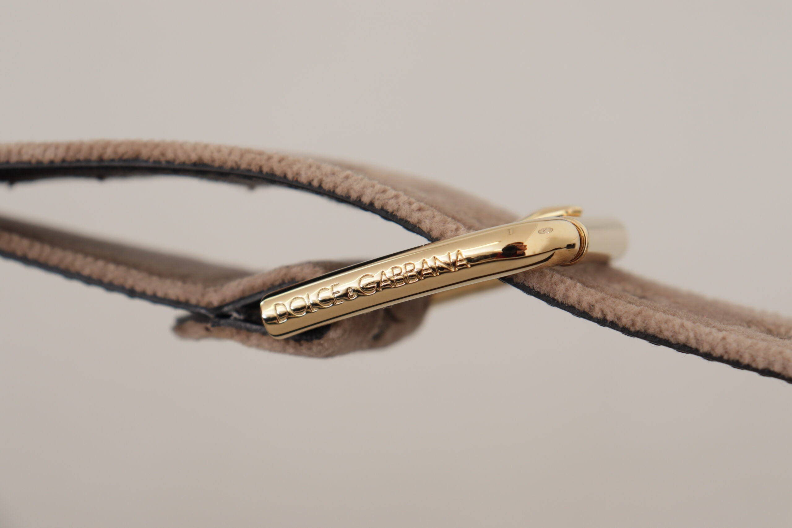 Dolce & Gabbana Light Brown Velvet Gold Tone Logo Metal Buckle Belt Dolce & Gabbana