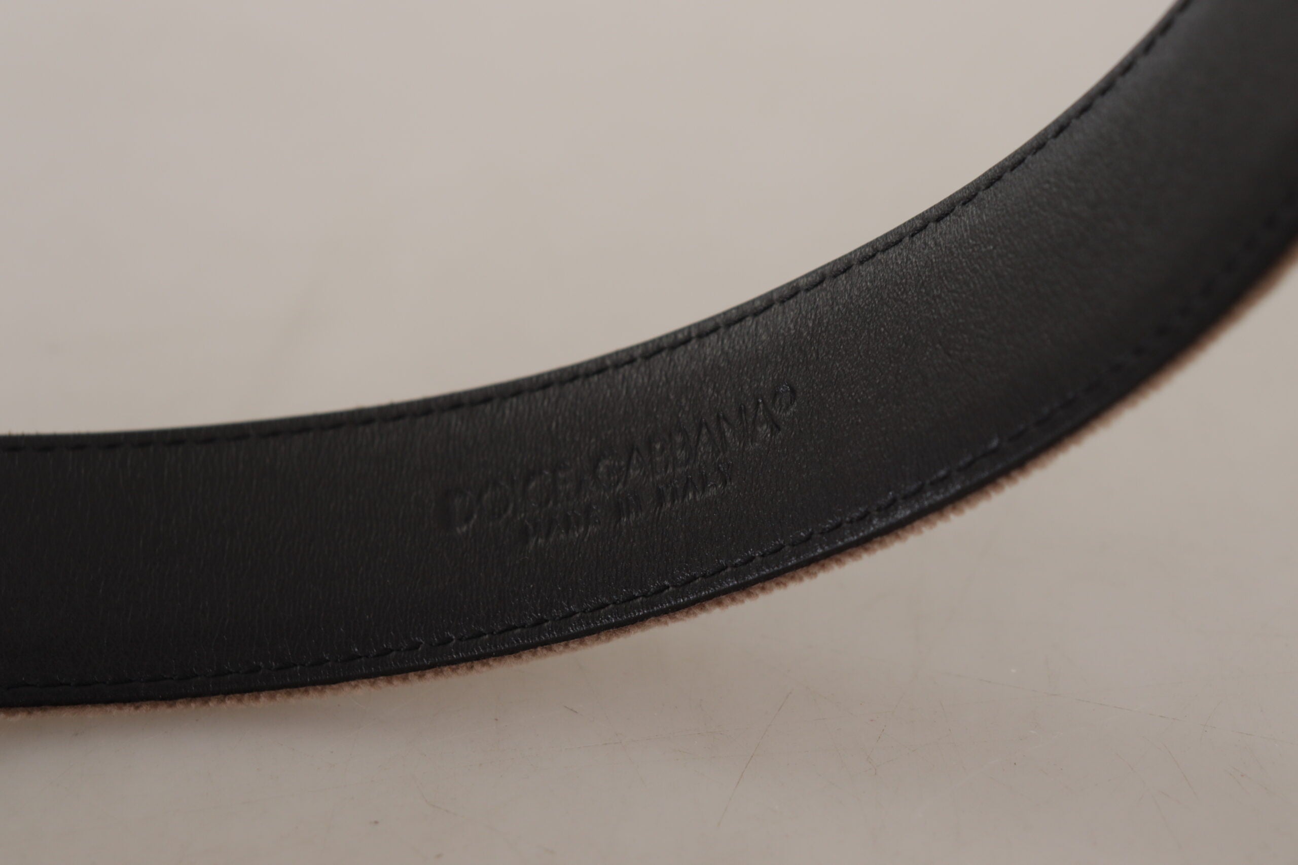 Dolce & Gabbana Light Brown Velvet Gold Tone Logo Metal Buckle Belt Dolce & Gabbana