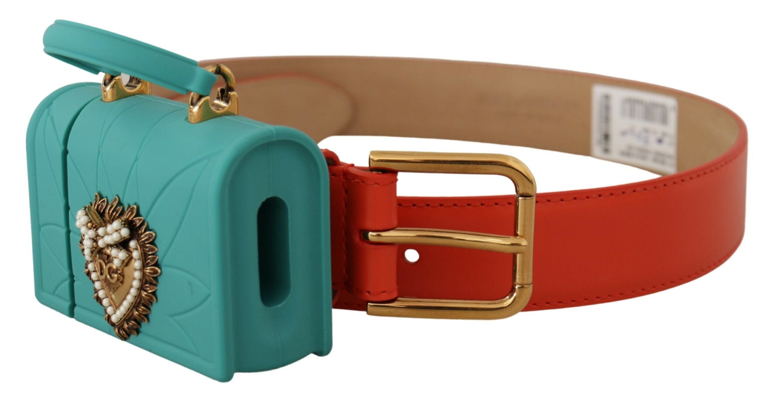 Dolce & Gabbana Orange Leather Devotion Heart Micro Bag Headphones Belt Dolce & Gabbana